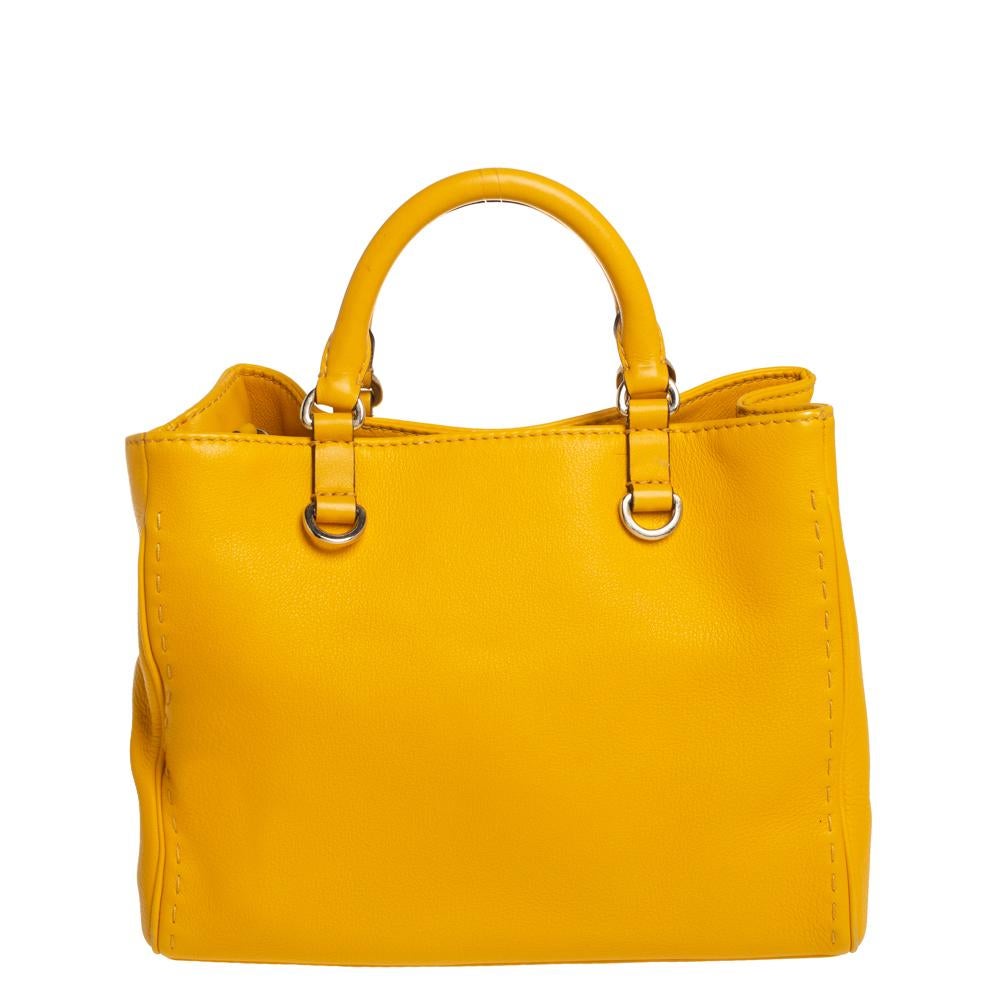 yellow leather tote bag