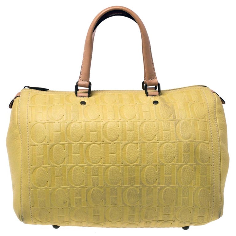 Carolina Herrera Yellow Leather Large Andy Boston Bag For Sale at 1stDibs