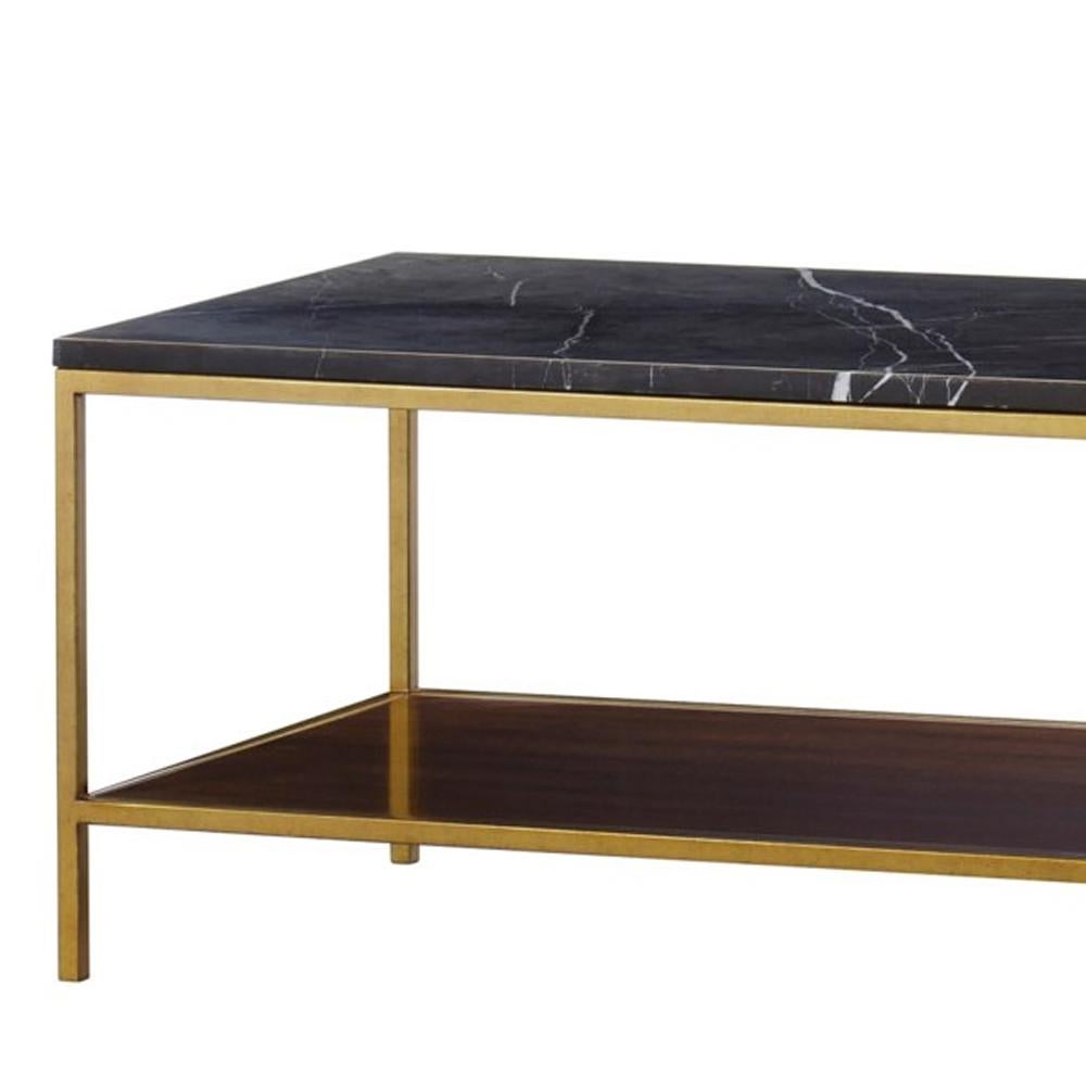 English Carolina Long Coffee Table with Black Marquina Marble Top For Sale