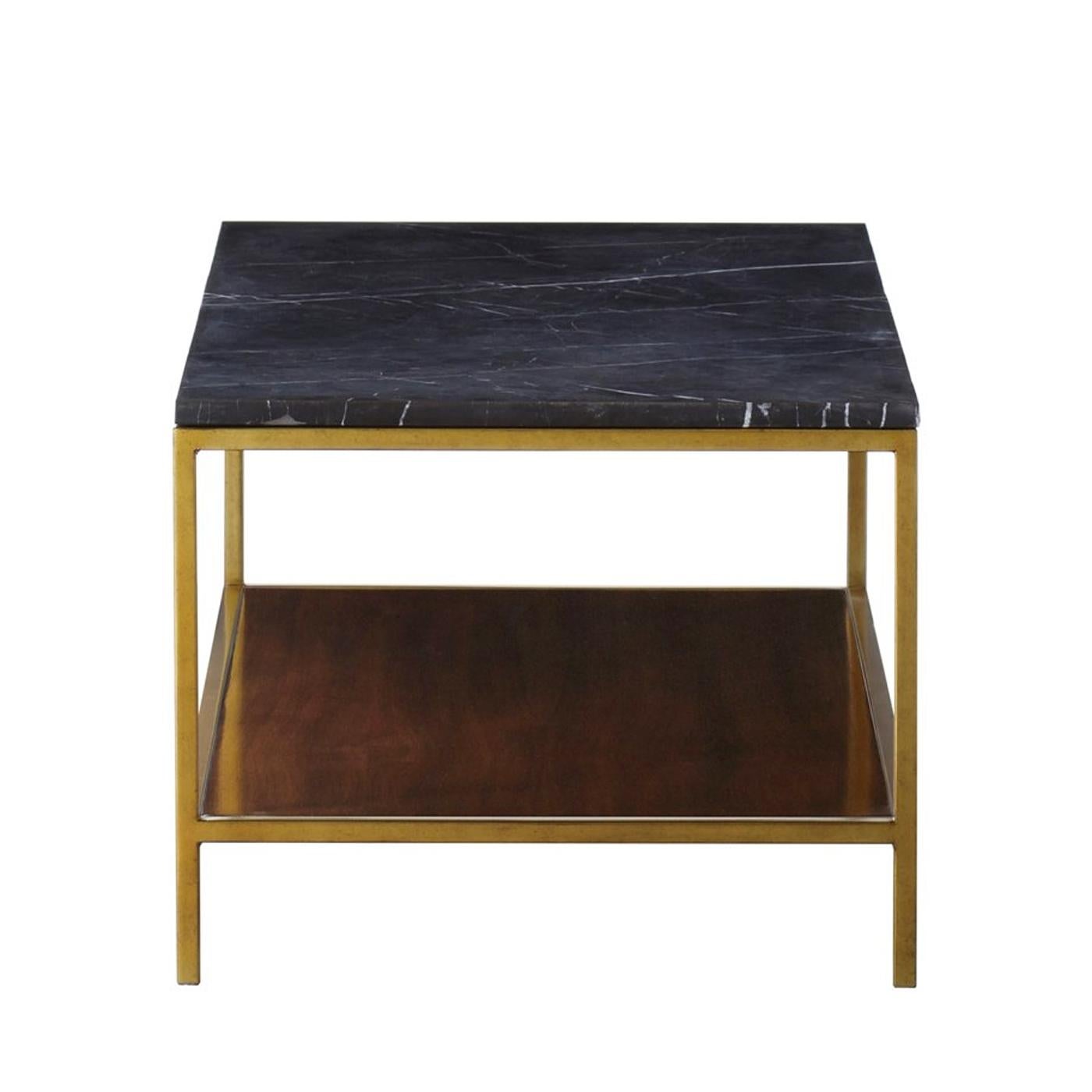 Hand-Crafted Carolina Long Coffee Table with Black Marquina Marble Top For Sale
