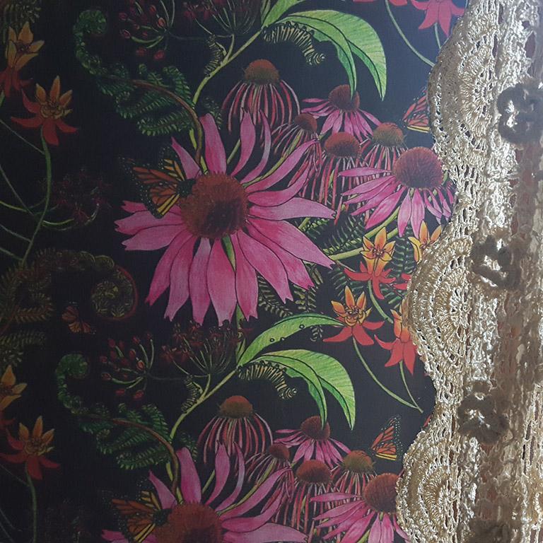 English Carolina Monarch in Prunus Tropical Botanical Wallpaper For Sale