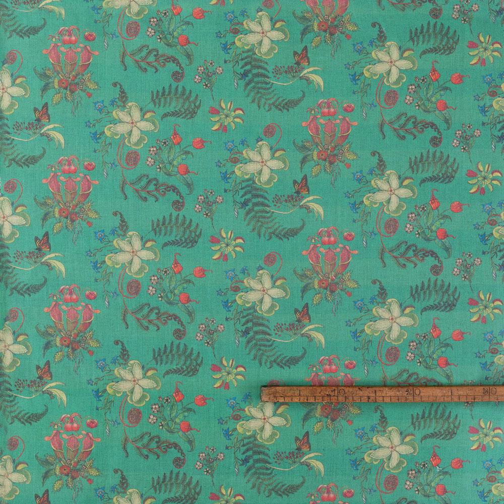Carolina Posies in Jade Tropische botanische Wandteppich (21. Jahrhundert und zeitgenössisch) im Angebot