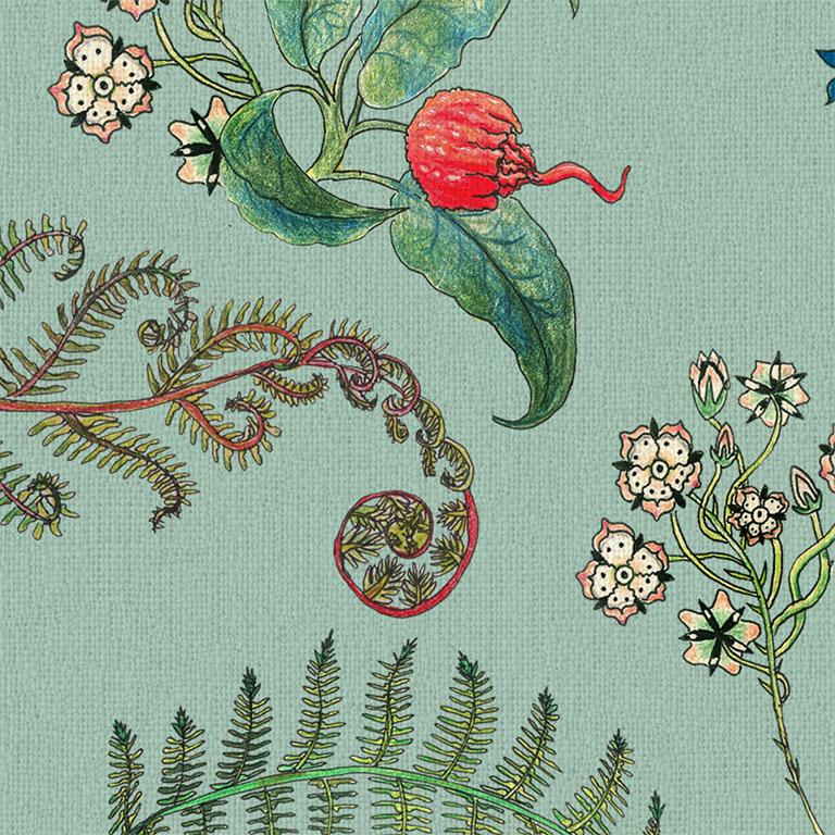 Other Carolina Posies in Verdigris Botanical Tropical Wallpaper For Sale