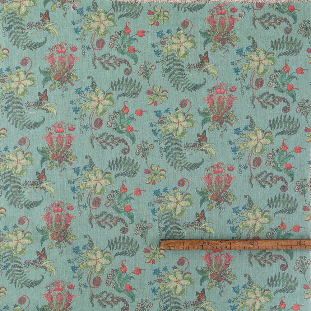 Carolina Posies in Verdigris Botanical Tropical Wallpaper In New Condition For Sale In Kent, GB