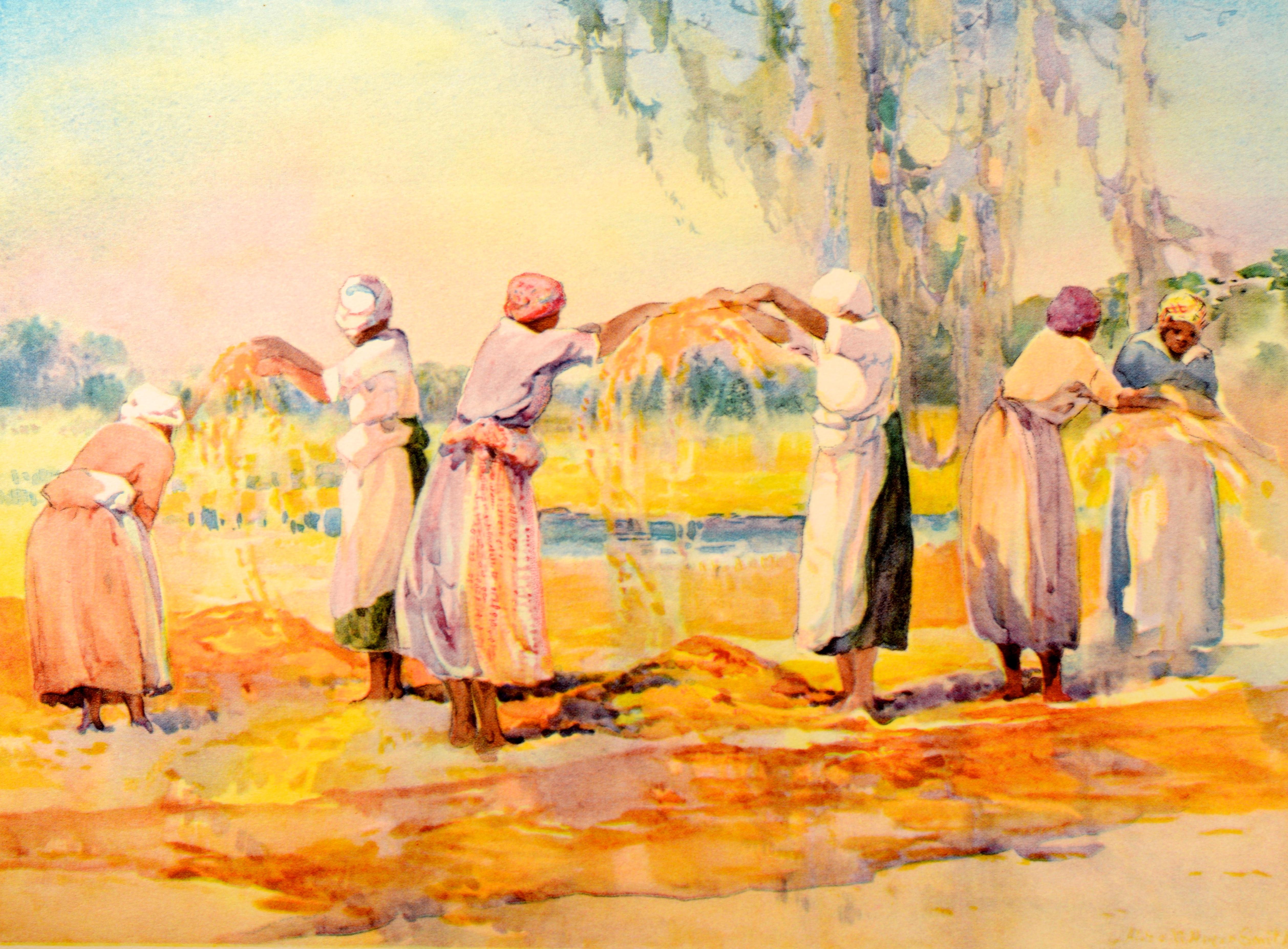 Milieu du XXe siècle Carolina Rice Plantation of the 50's Signé par l'illustrateur, copie de l'éditeur en vente