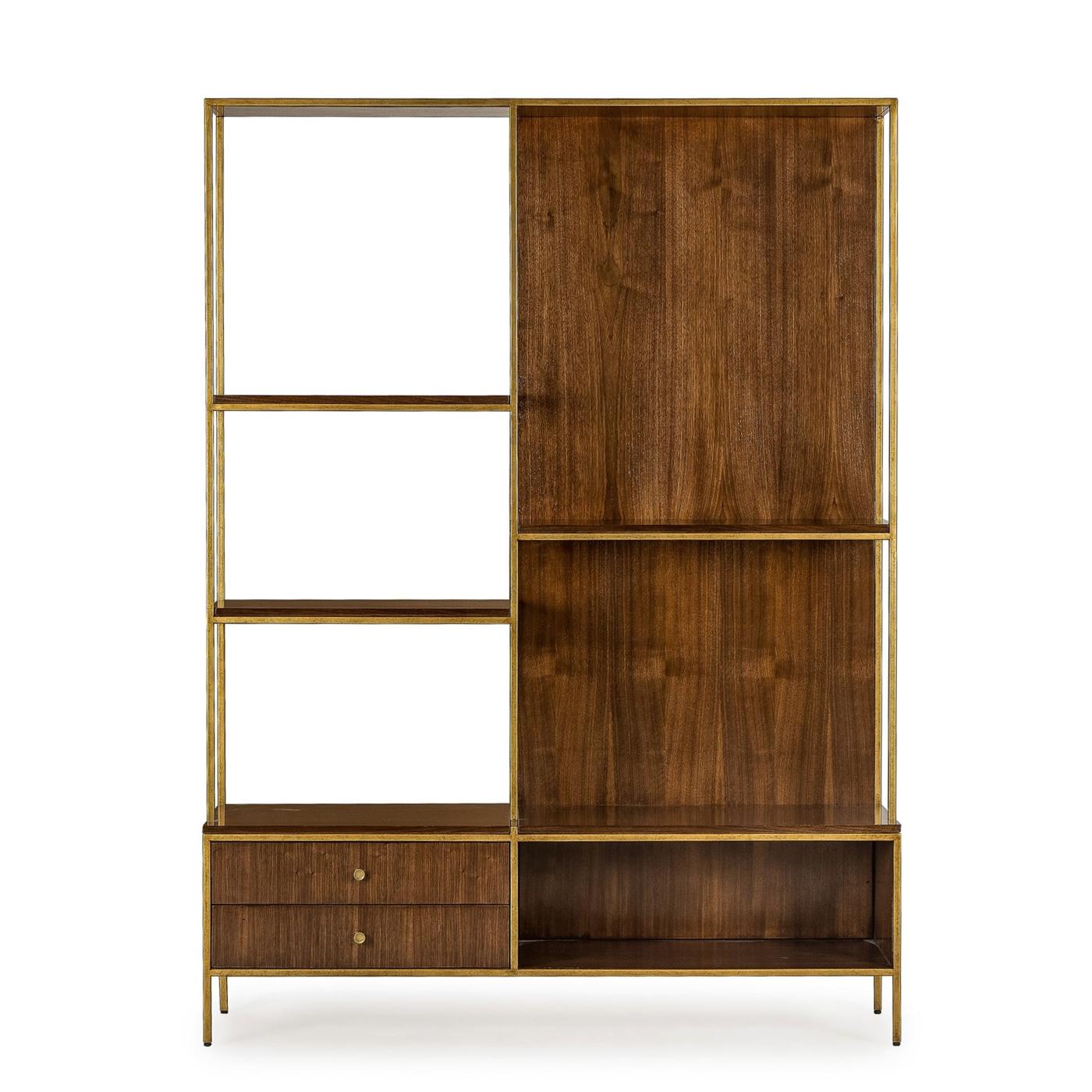 Sideboard Carolina with structure in metal in brass
finish with solid oak and walnut structure. Shelf including
2 drawers and 3 shelves.