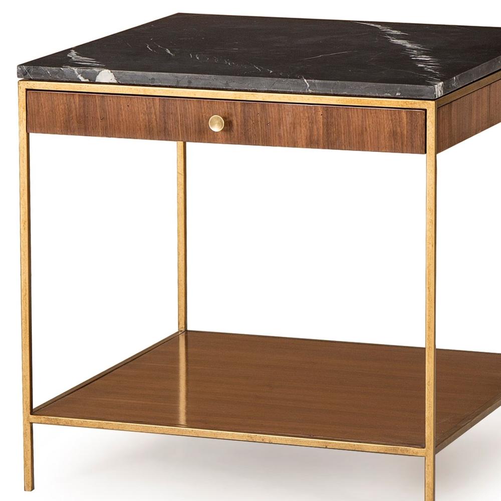 Blackened Carolina Side Table with Black Marquina Marble Top For Sale