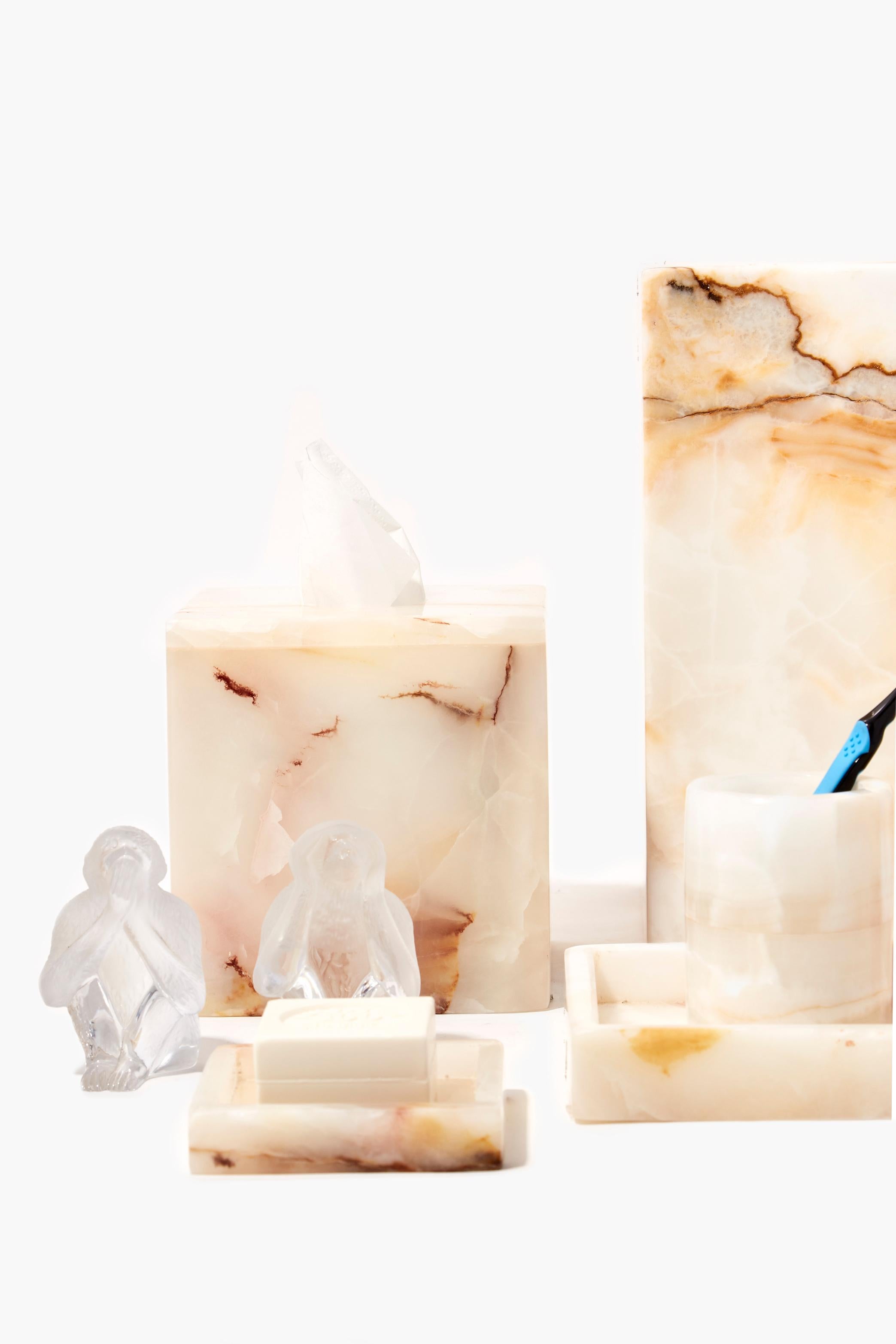 Organic Modern Carolina Soap Holder, Cream Onyx Stone For Sale