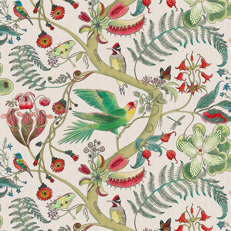 Carolina Baum des Lebens in Creme, Tropisch-botanische Tapete 1