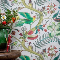 Carolina Tree of Life in Cream Tropical Botanical Wallpaper