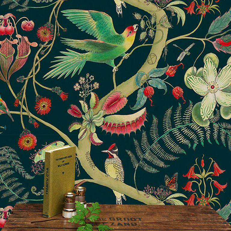Autre Carolina Tree of Life in Forest - Papier peint botanique tropical de Caroline en vente