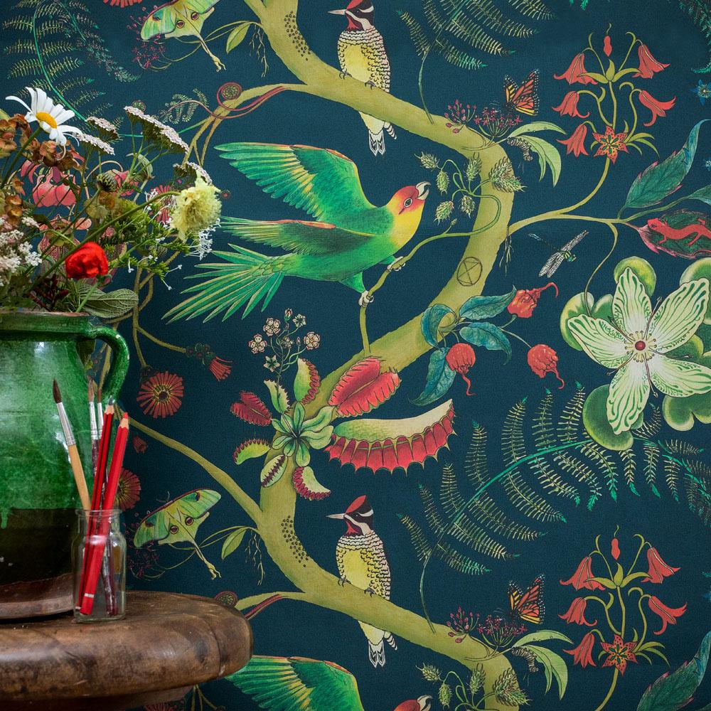 Collection: Carolina Tree of Life with Parakeets
Product Code: 25C
Colors: Forest
Roll dimensions: 70cm x 10m (27.6in x 10.9yards)
Area: 7sq.m (8.4 sq.yards)
Pattern repeat: 46.7cm (18.4in) Half Drop
Wallpaper: Non-woven 147gsm Can be produced as