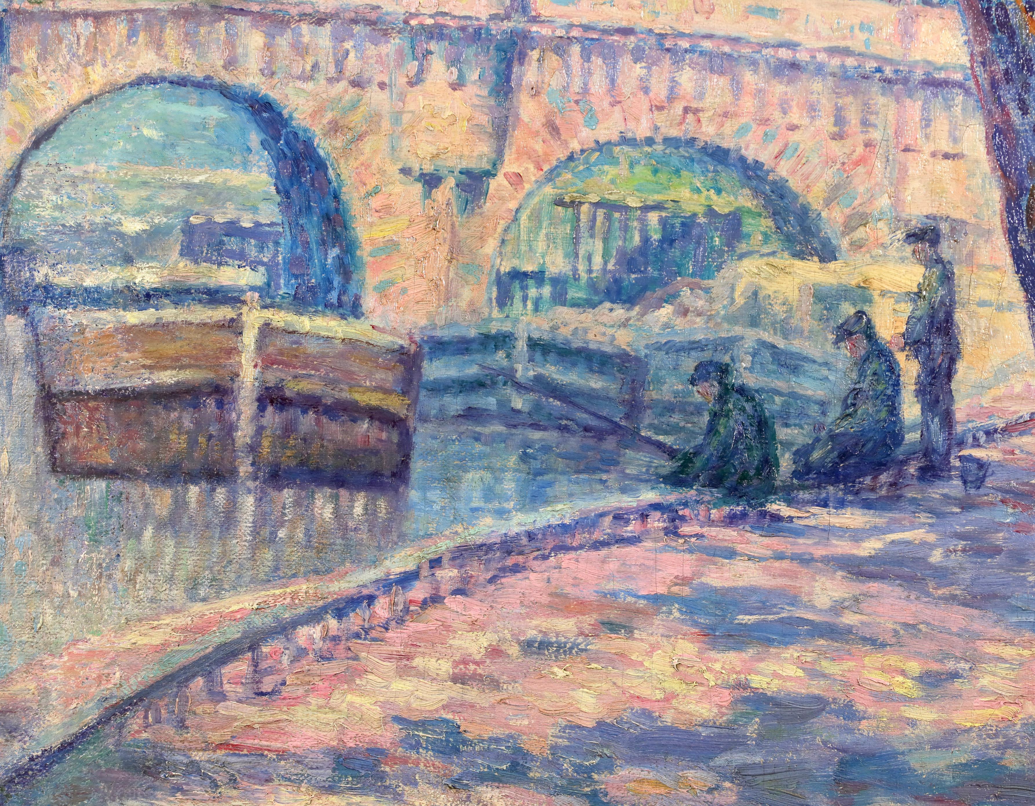 Le Pont Neuf - Paris 1919 - Paysage impressionniste Huile de Caroline Armington en vente 10