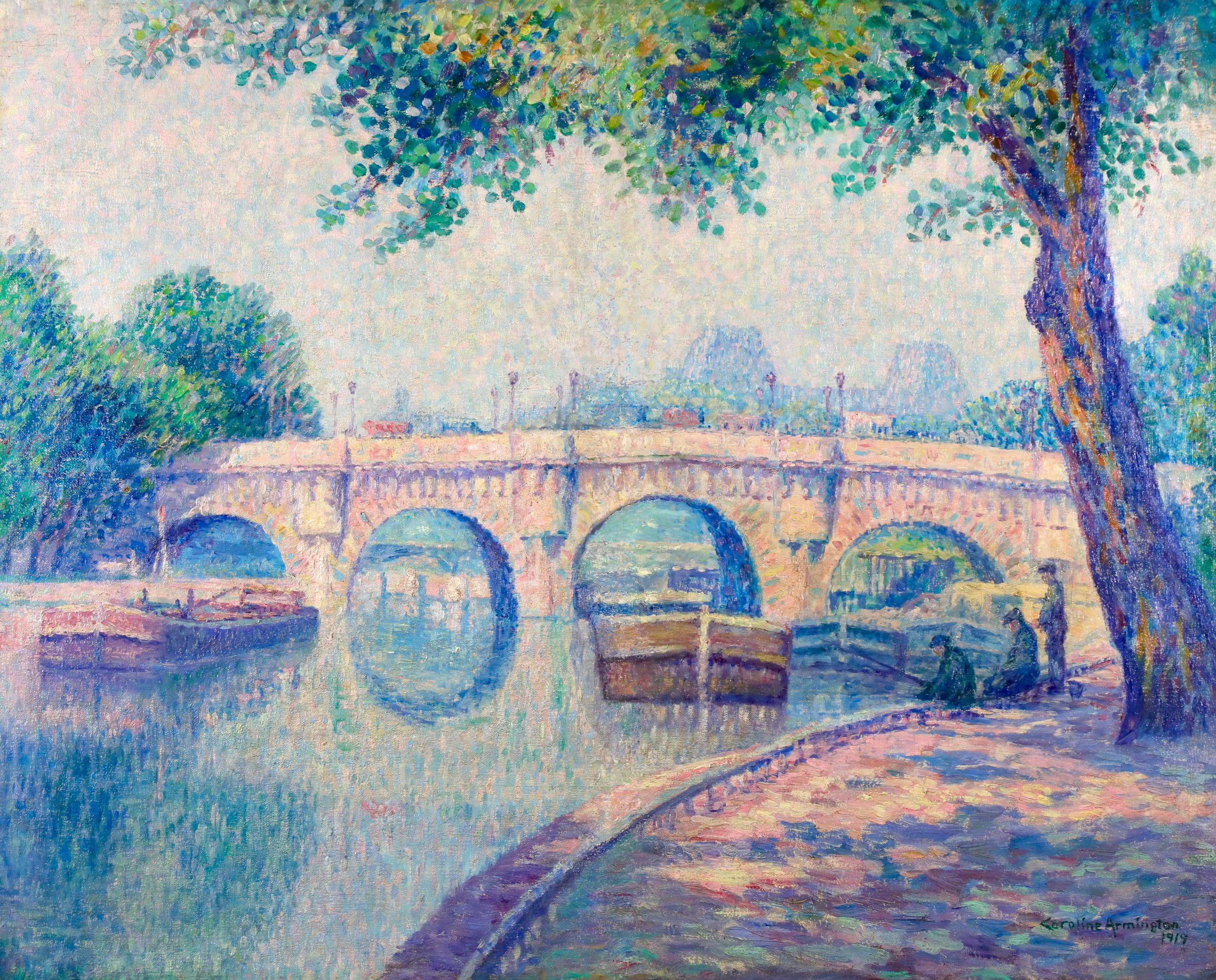 Le Pont Neuf - Paris 1919 - Paysage impressionniste Huile de Caroline Armington en vente 1