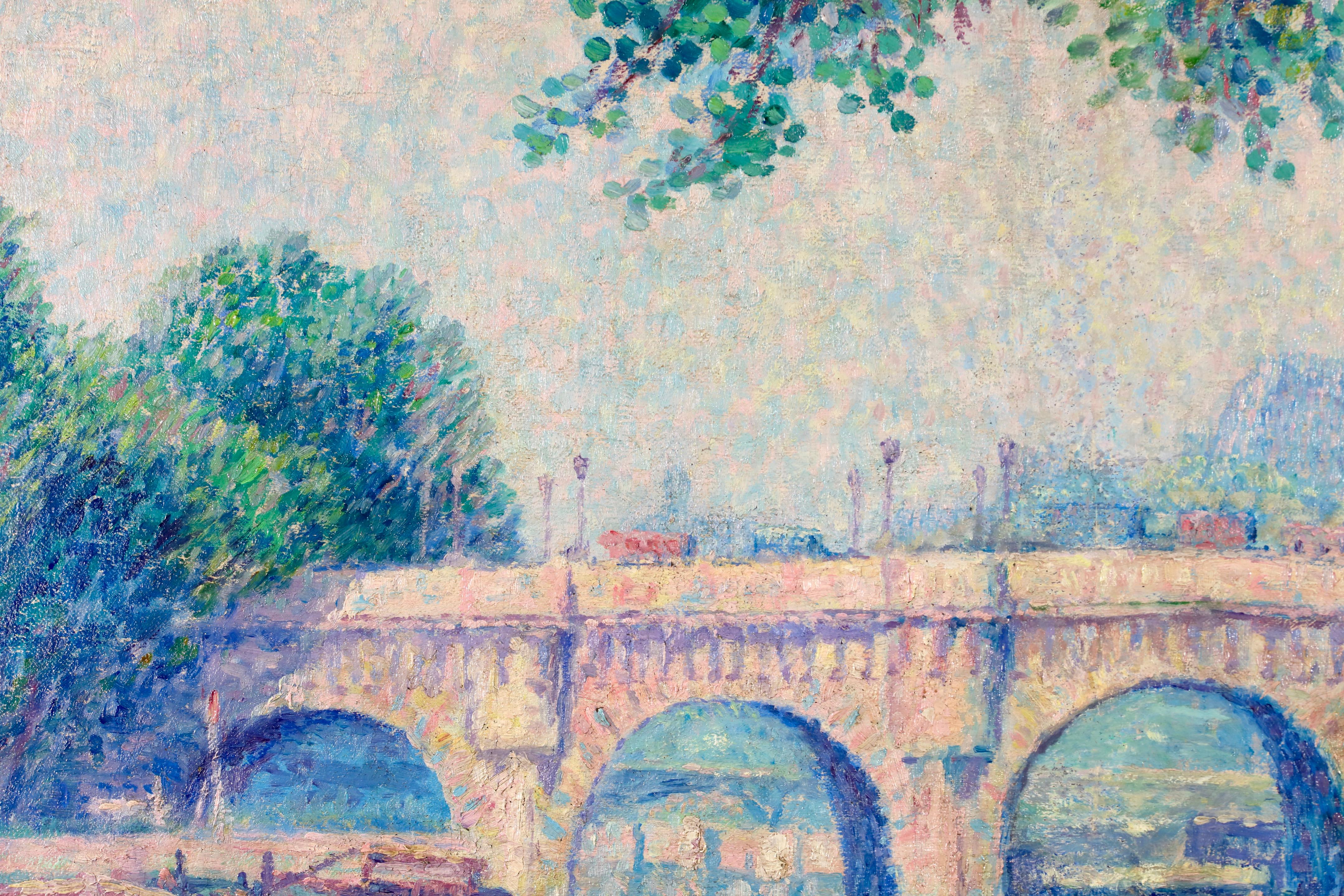 Le Pont Neuf - Paris 1919 - Paysage impressionniste Huile de Caroline Armington en vente 2