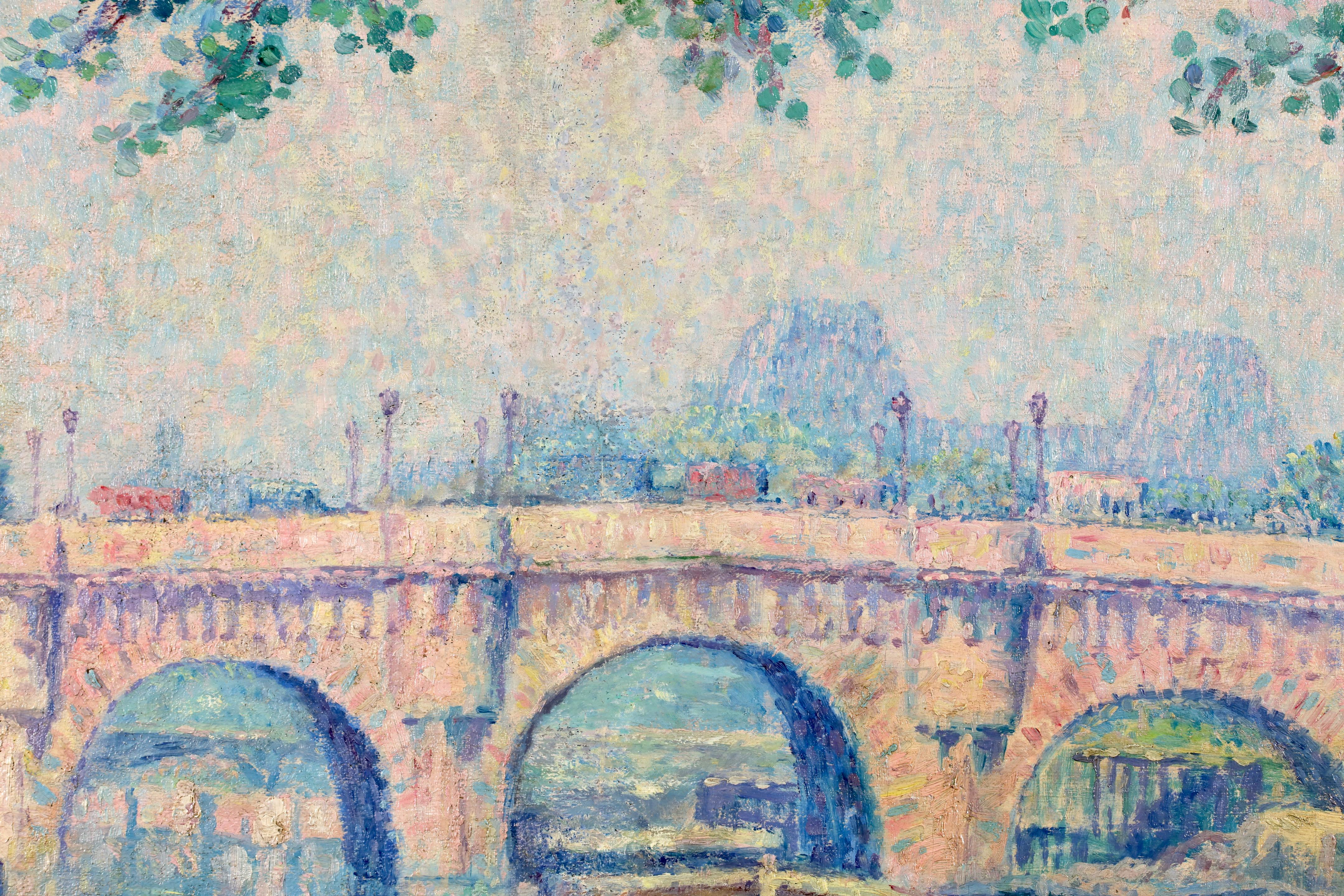 Le Pont Neuf - Paris 1919 - Paysage impressionniste Huile de Caroline Armington en vente 3