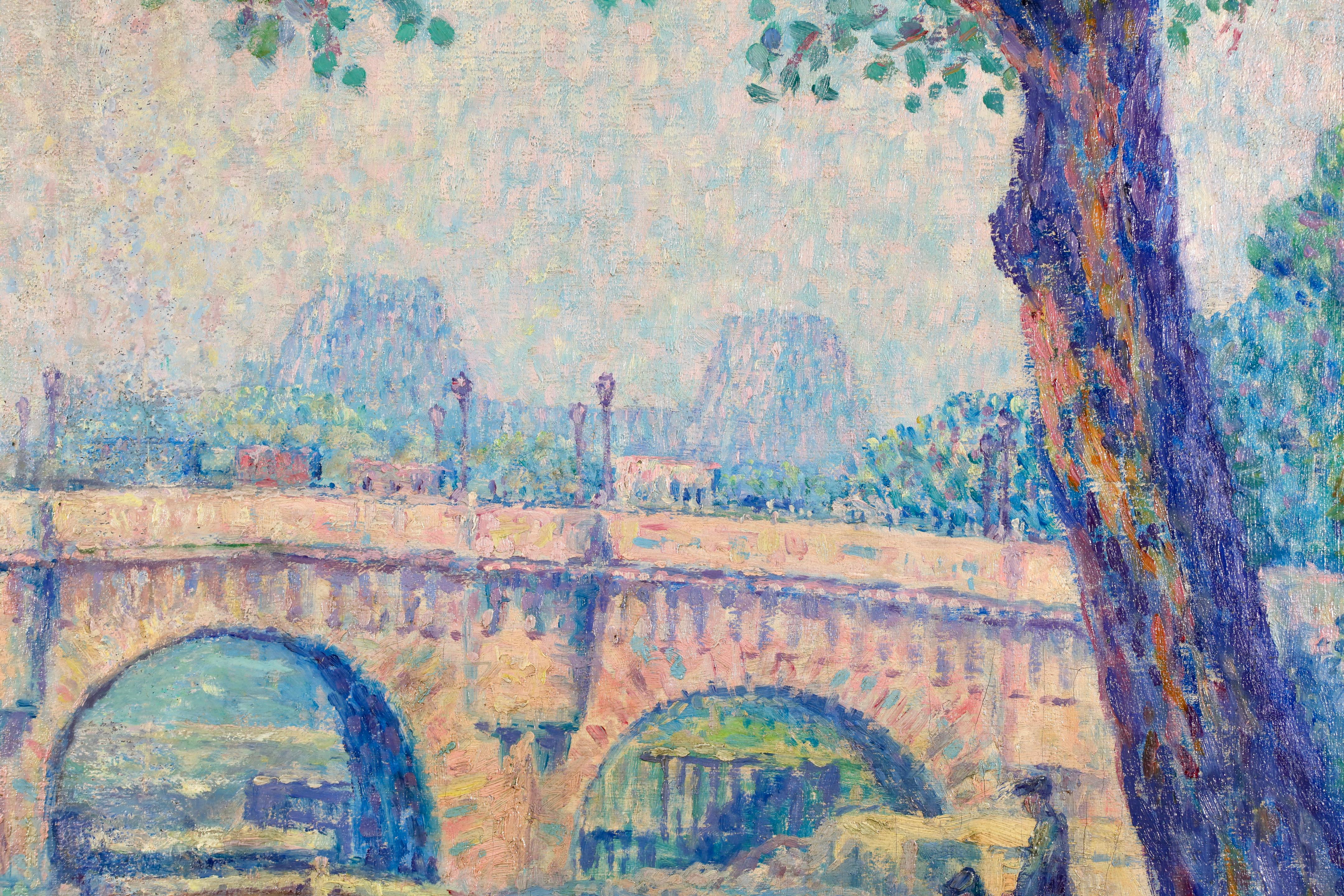 Le Pont Neuf - Paris 1919 - Paysage impressionniste Huile de Caroline Armington en vente 4