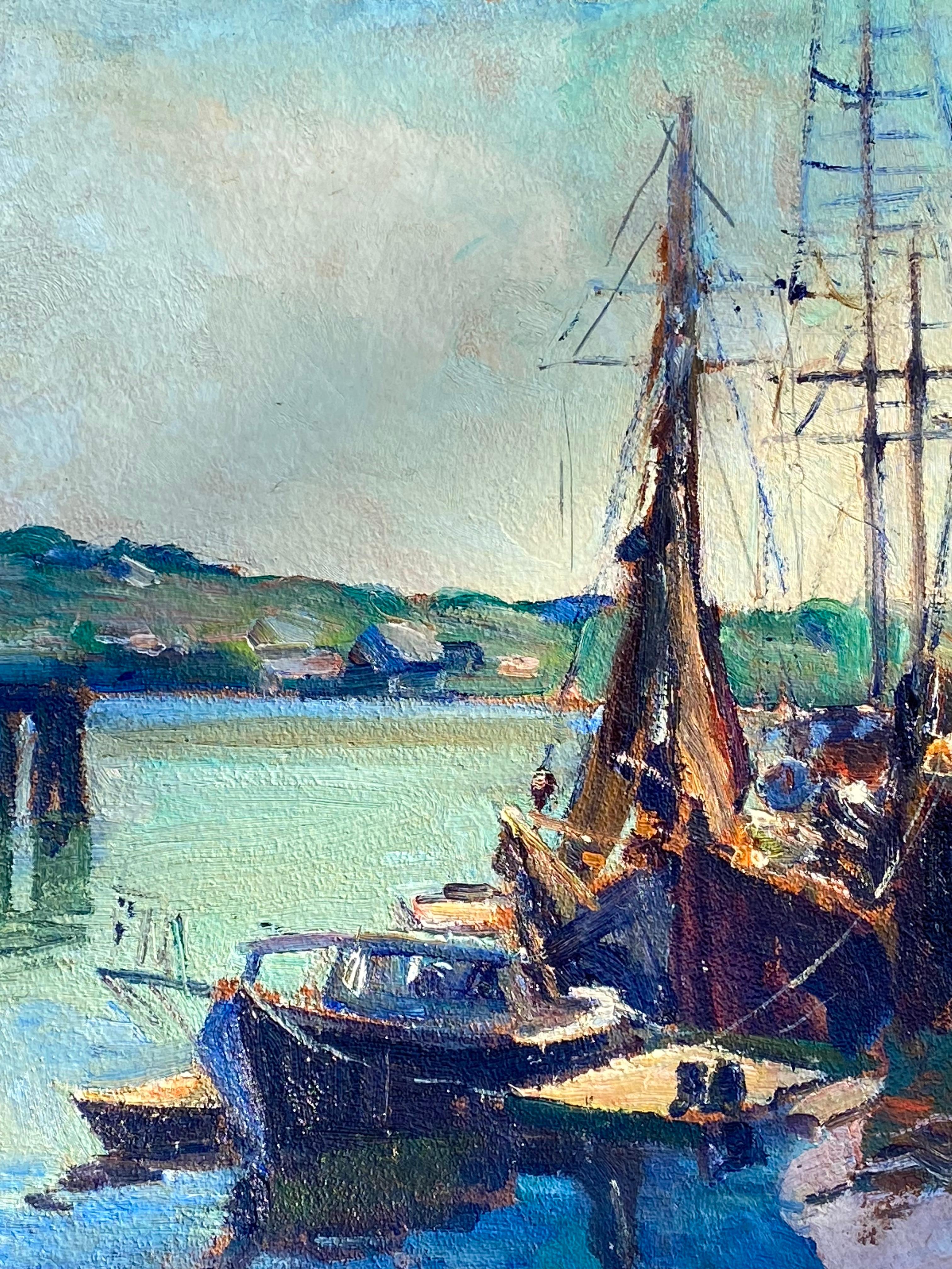 Gloucester Docks (Grau), Landscape Painting, von Caroline Bell