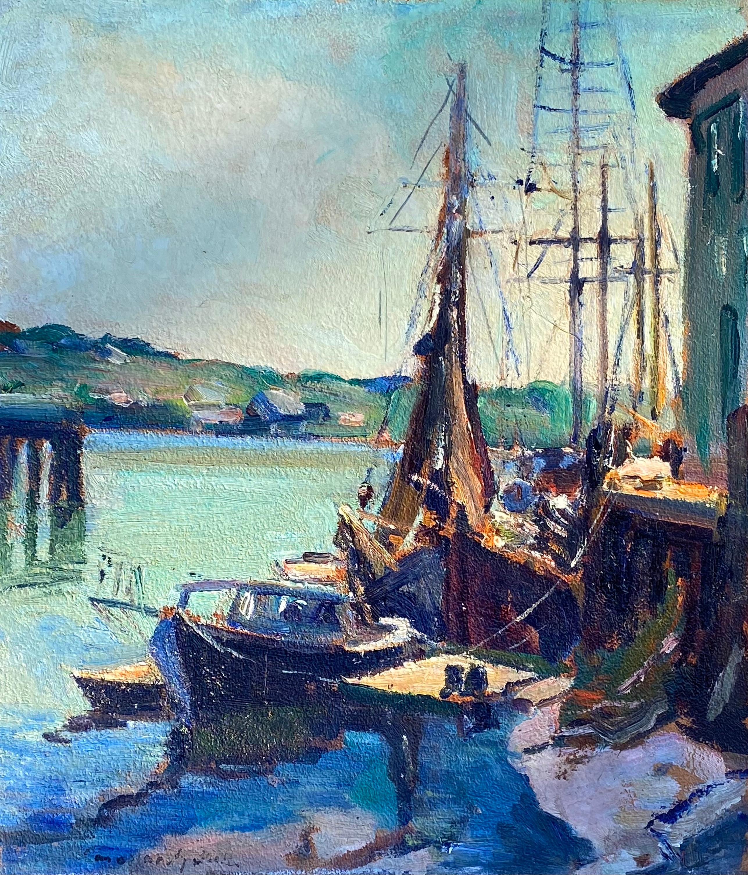 Caroline Bell Landscape Painting – Gloucester Docks