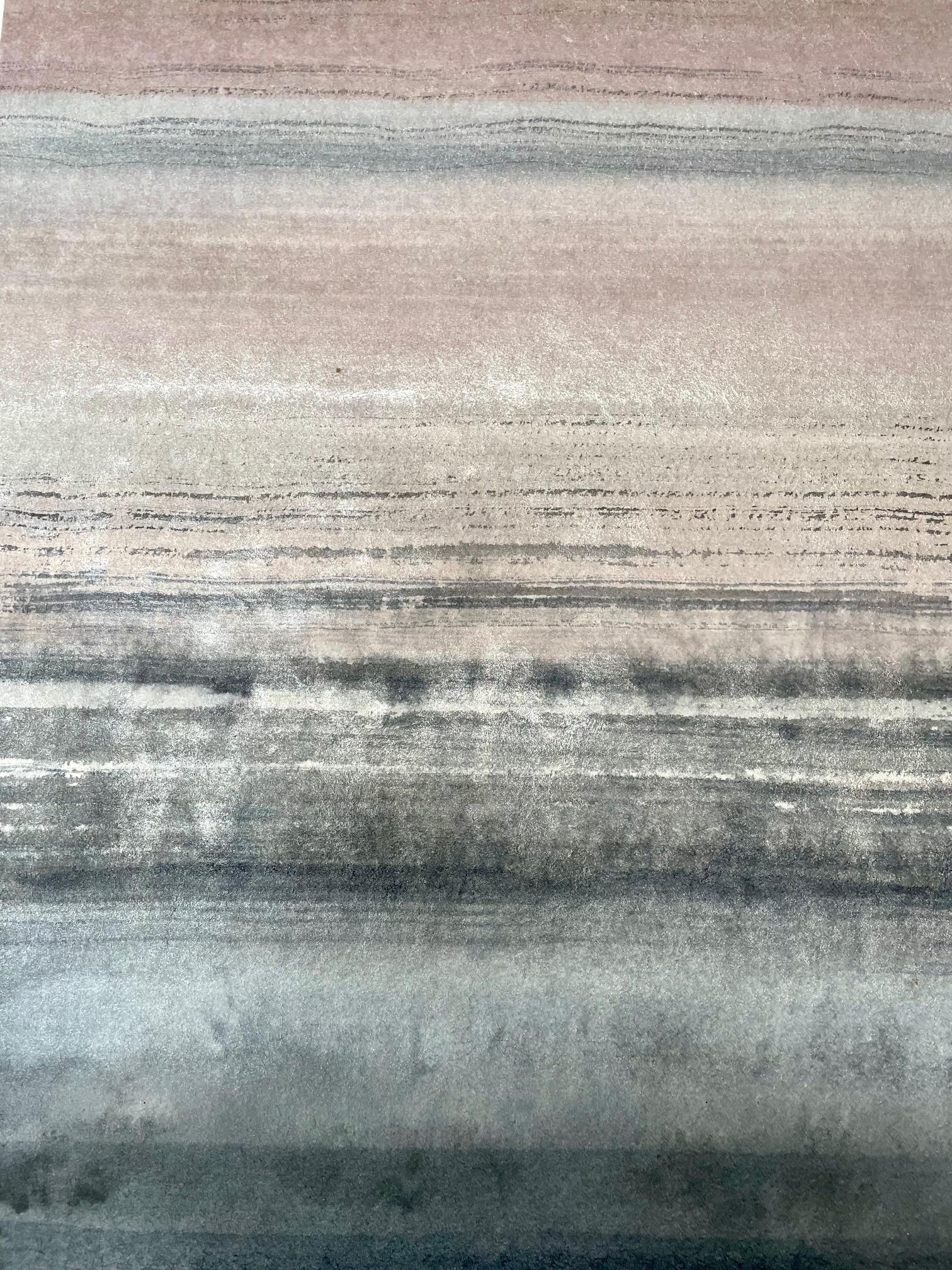 Douceur de rubis - abstract grey pink red painting using crushed minerals - Abstract Painting by Caroline Besse