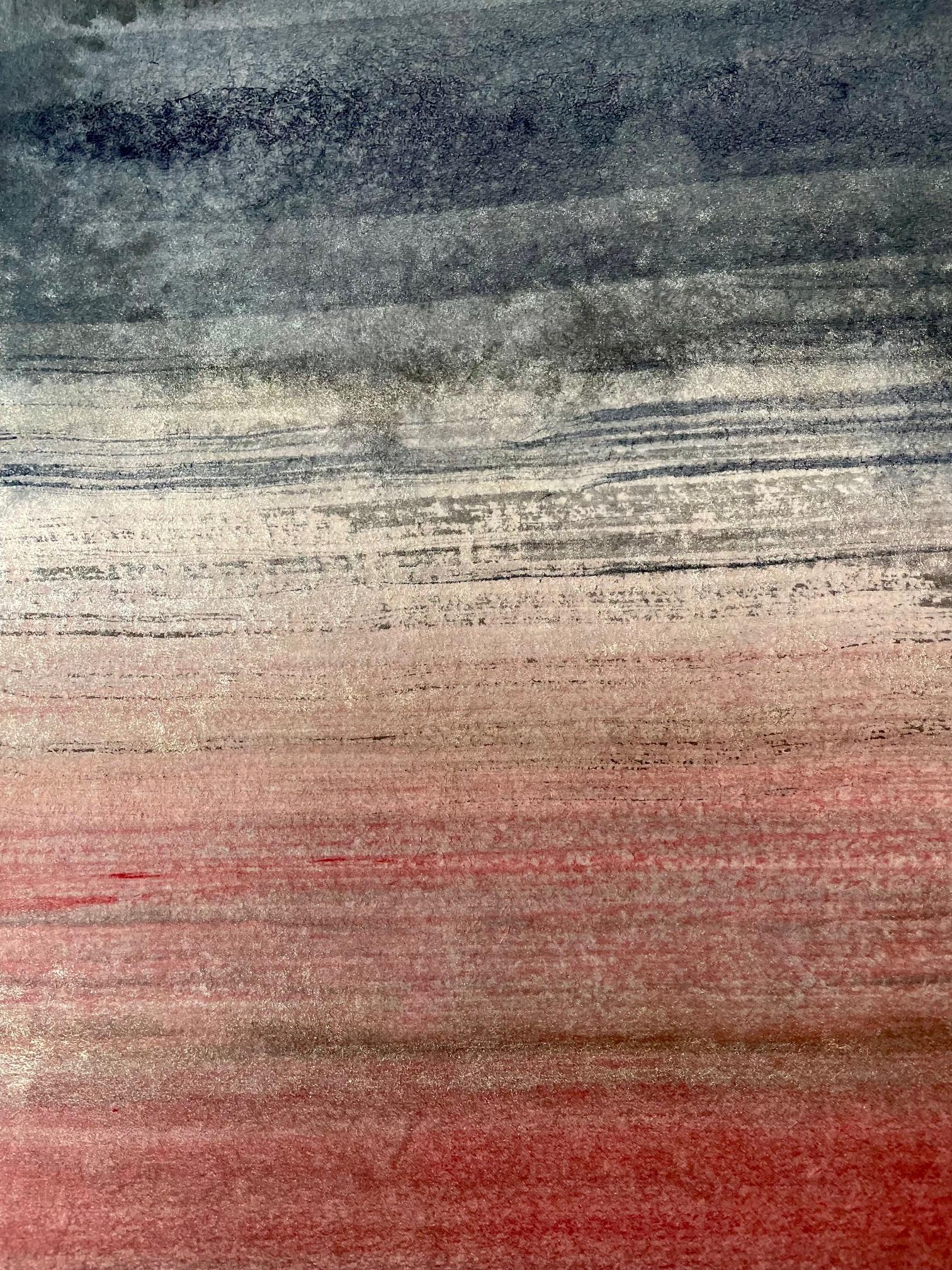 Douceur de rubis - abstract grey pink red painting using crushed minerals - Gray Abstract Painting by Caroline Besse
