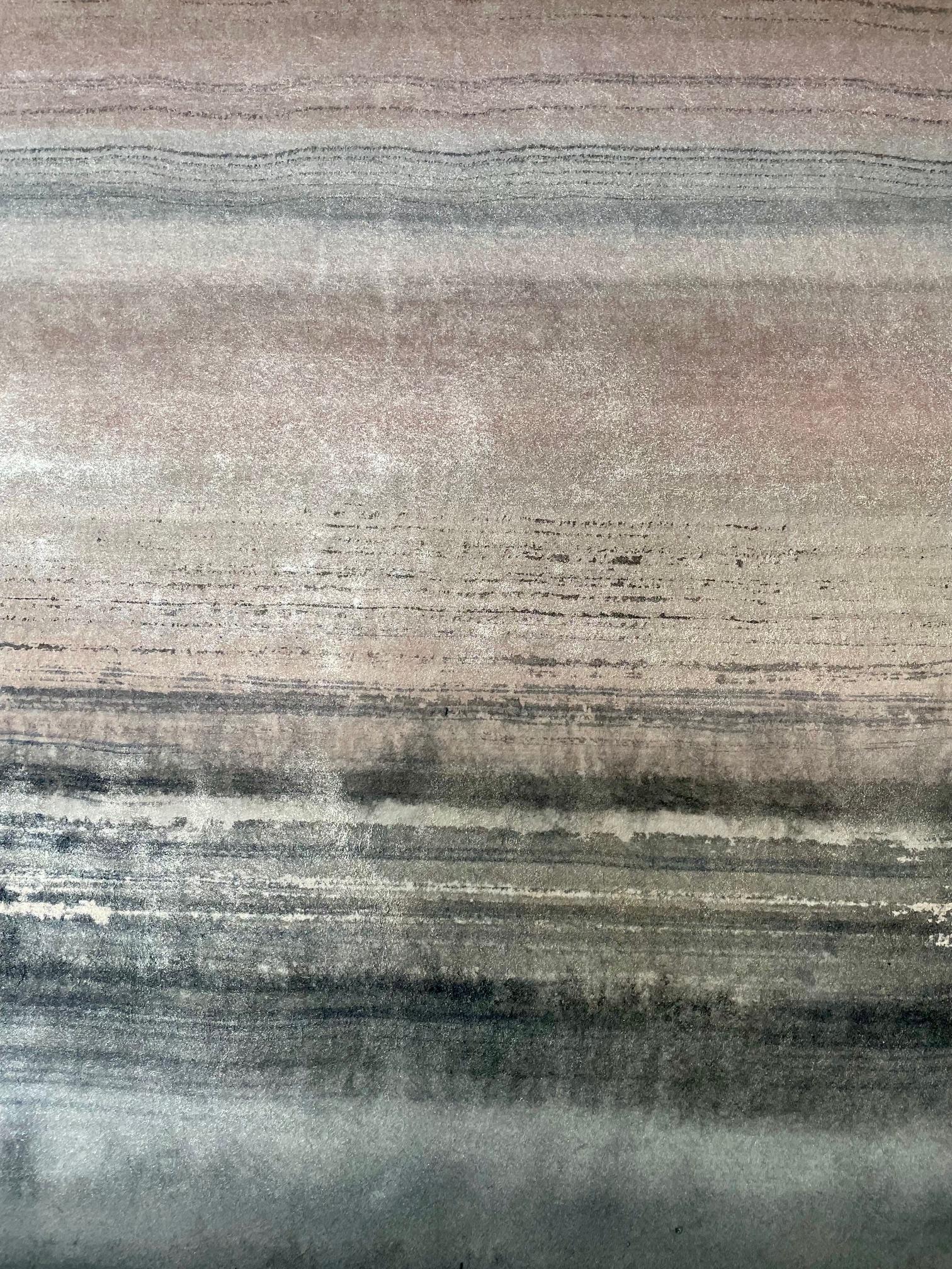 Douceur de rubis - abstract grey pink red painting using crushed minerals For Sale 1