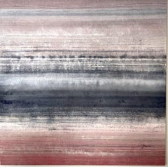 Douceur de rubis - abstract grey pink red painting using crushed minerals