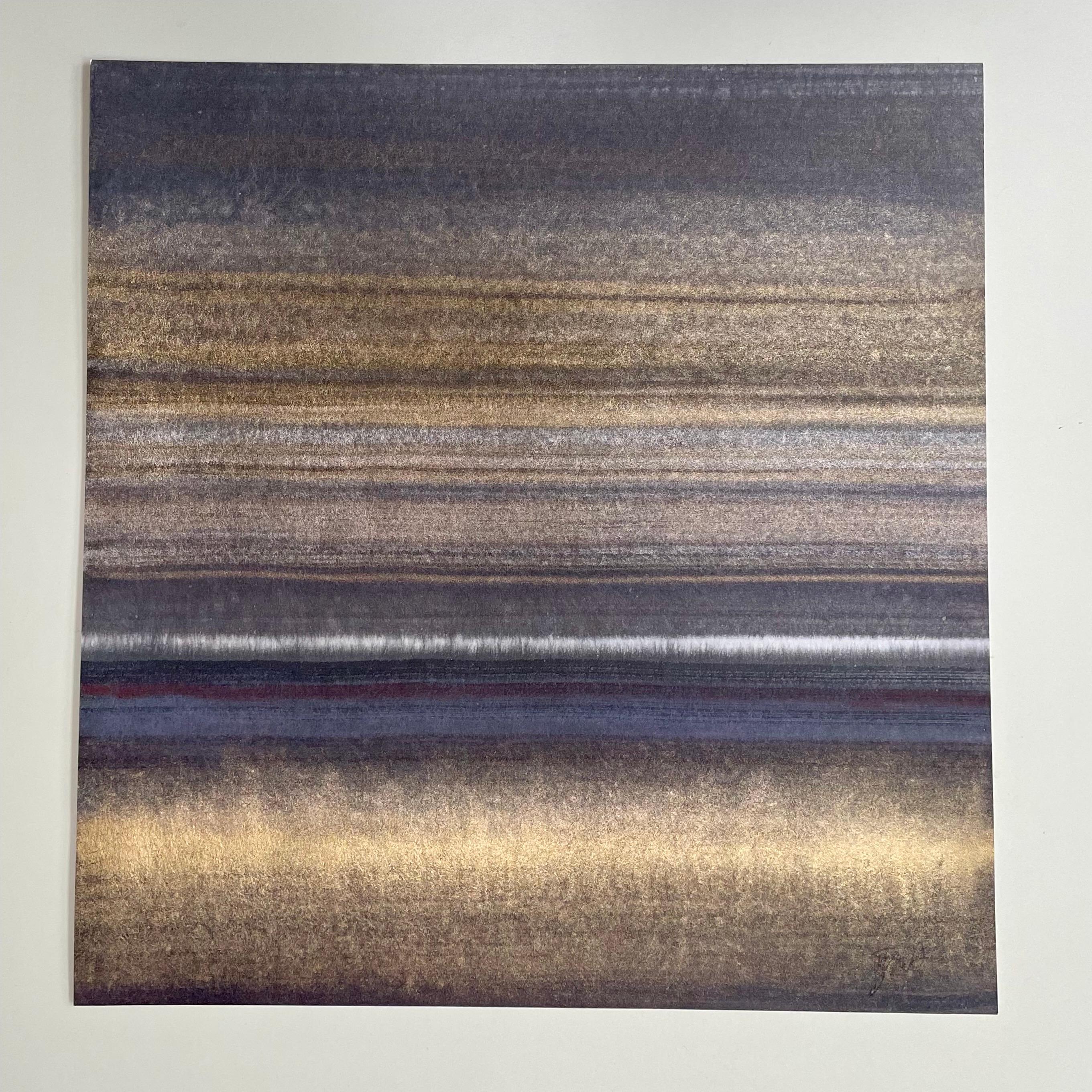 Gold suspension - abstract painting gold grey brown color using crushed minerals - Painting by Caroline Besse