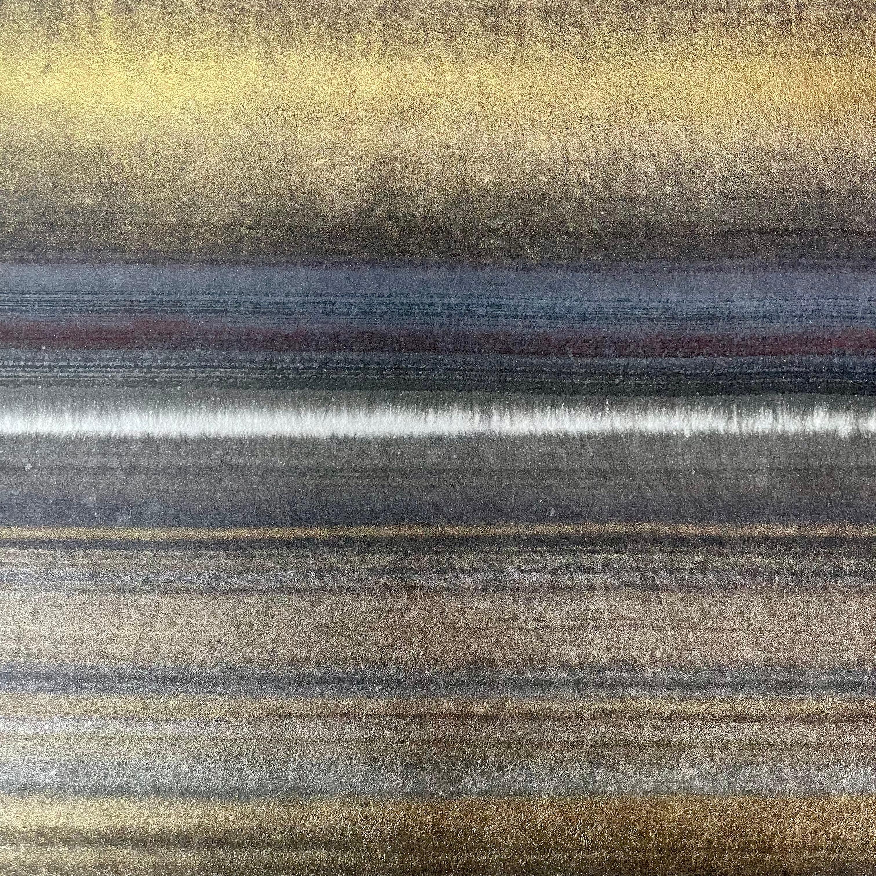 Gold suspension - abstract painting gold grey brown color using crushed minerals - Abstract Painting by Caroline Besse