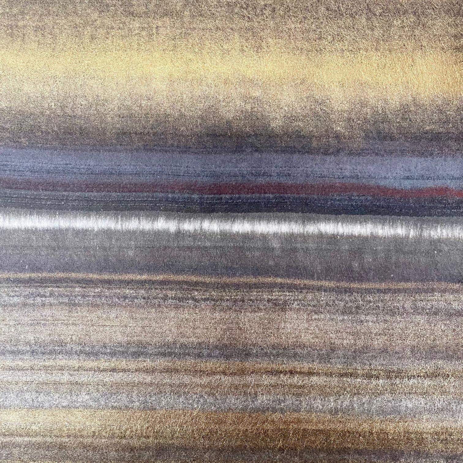 Caroline Besse creates unique vibrant paintings on paper using crushed minerals that she carefully sources as pigments. She mixes Chinese ink with crushed minerals that she carefully applies onto Japanese washi paper to create unique luminescent and