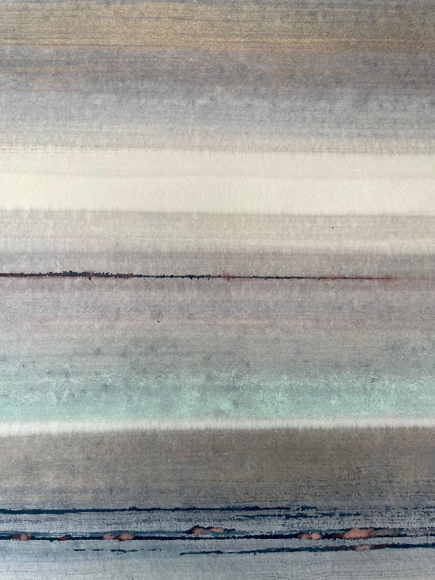 Sospensione indaco - pittura astratta blu grigio marrone con minerali frantumati in vendita 1