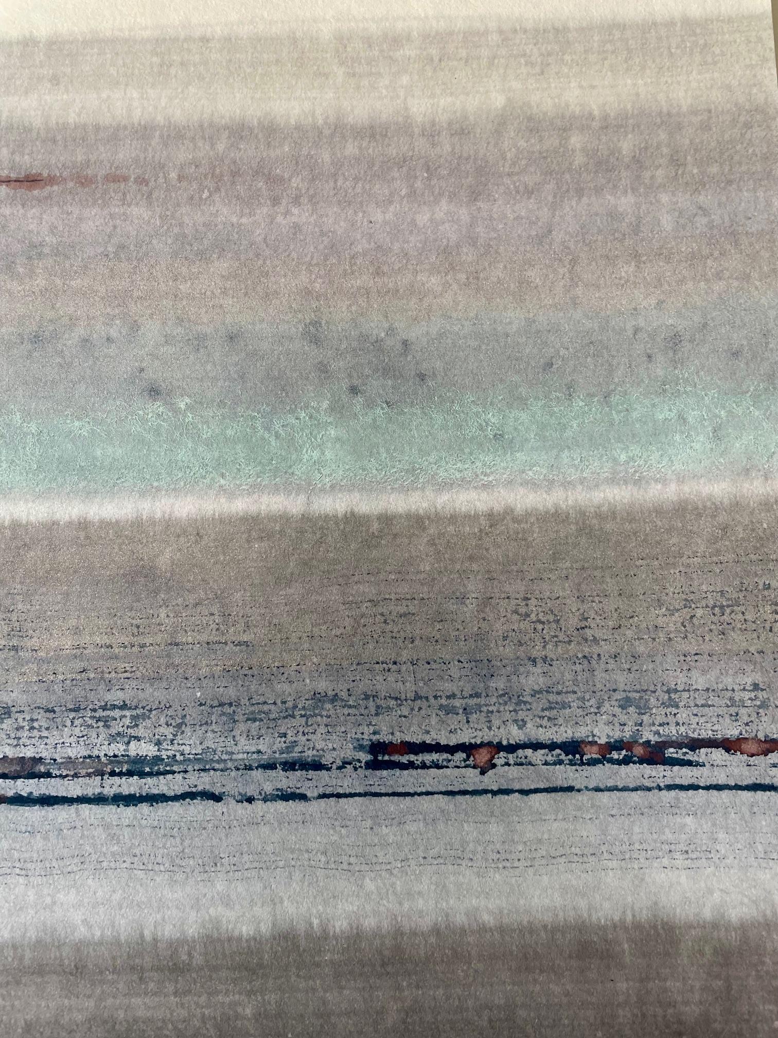 Sospensione indaco - pittura astratta blu grigio marrone con minerali frantumati in vendita 2