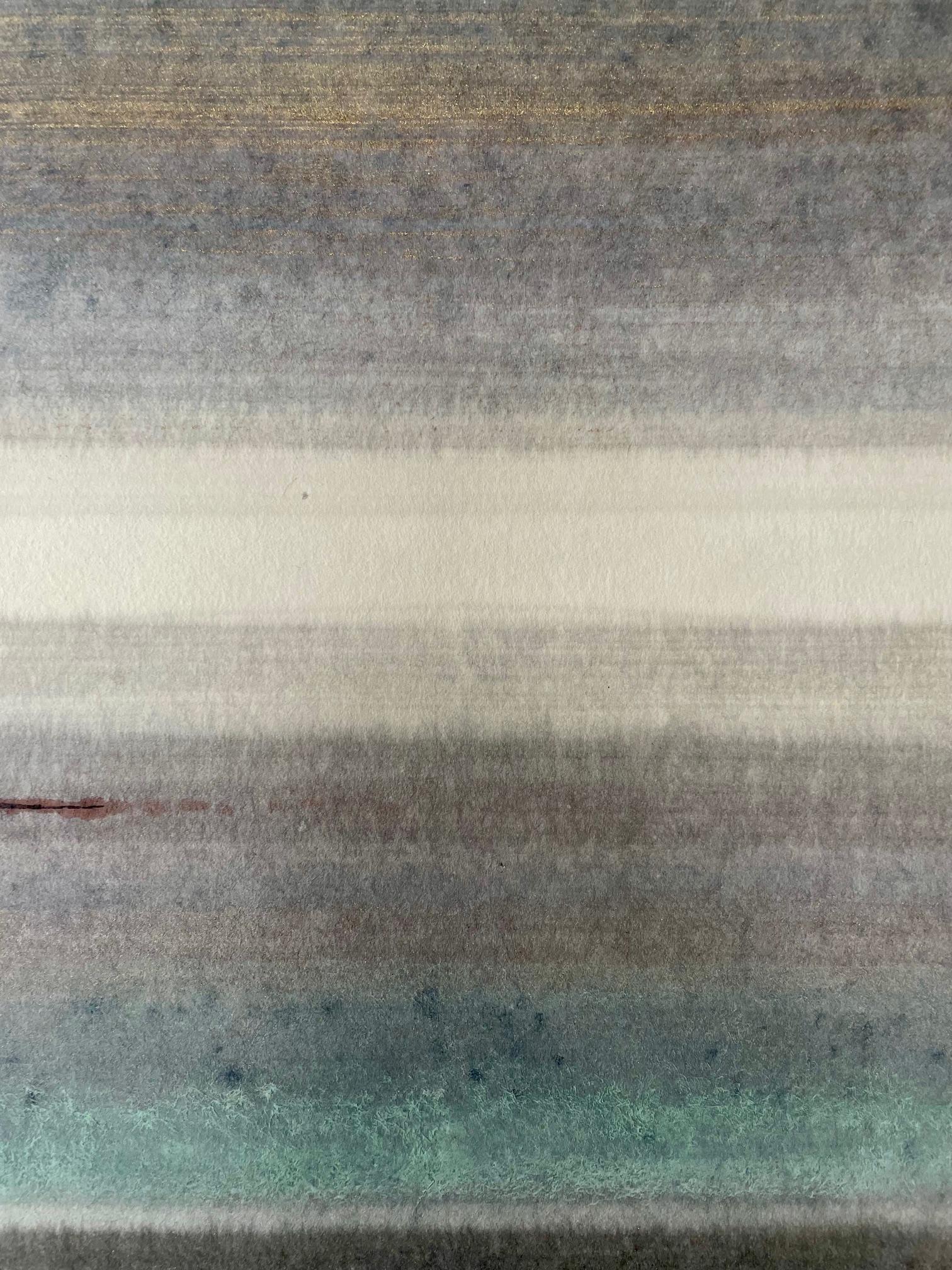 Sospensione indaco - pittura astratta blu grigio marrone con minerali frantumati in vendita 3