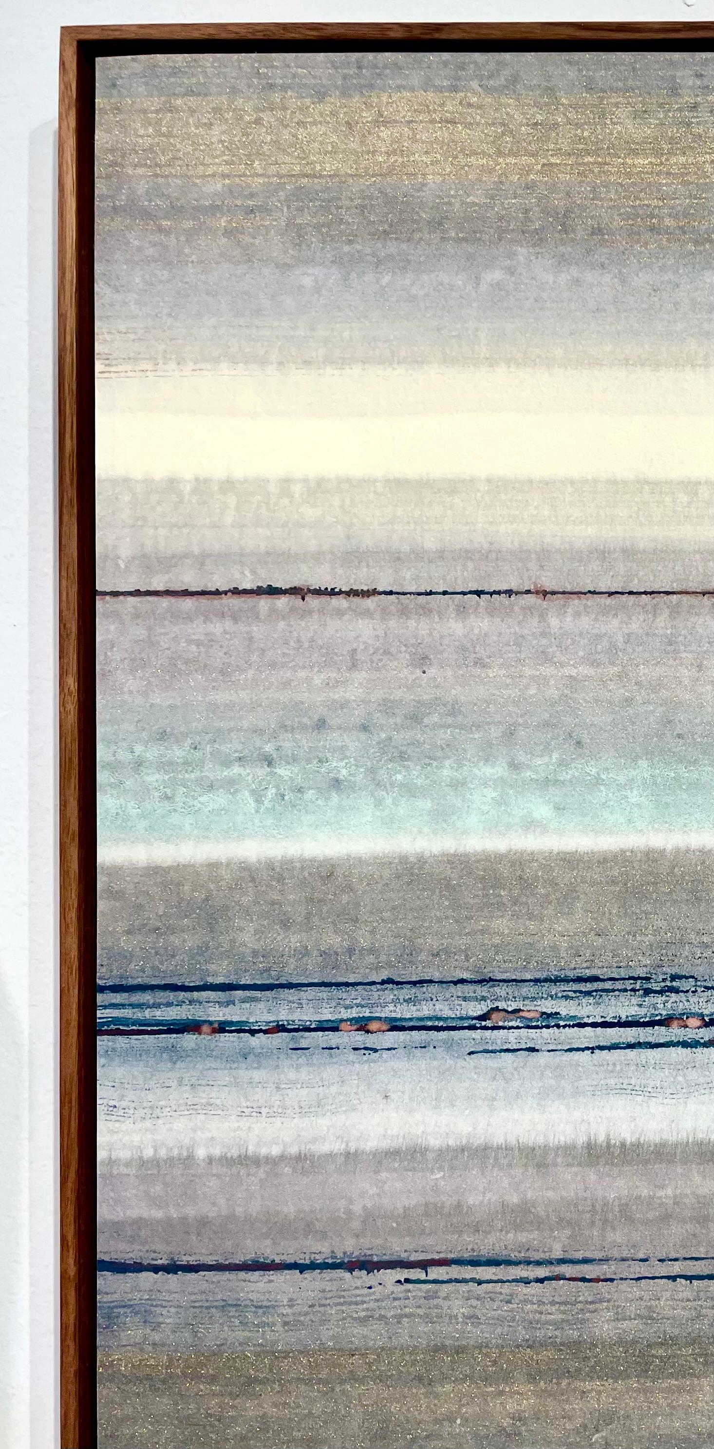 Sospensione indaco - pittura astratta blu grigio marrone con minerali frantumati in vendita 4