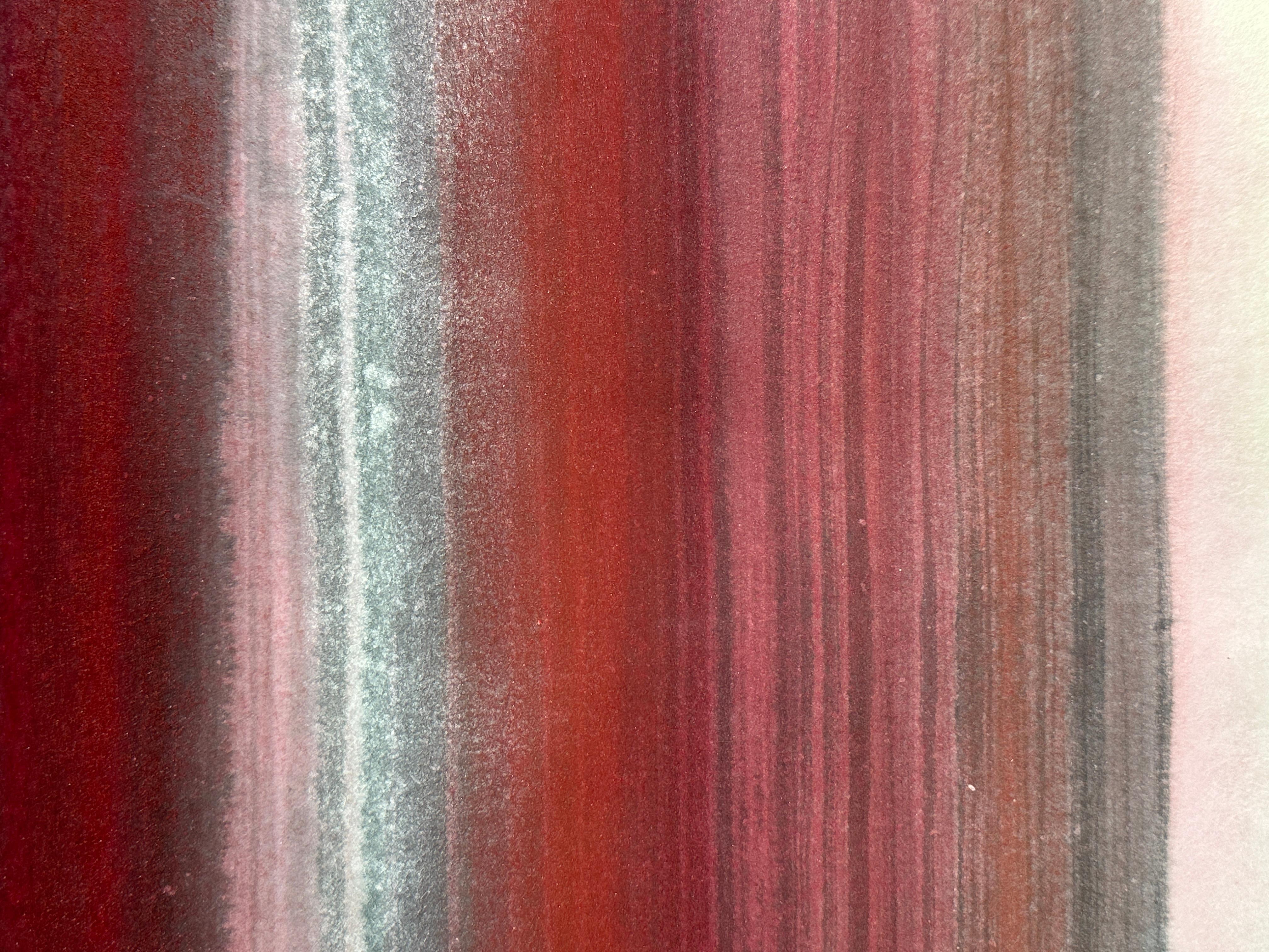 Red Encounter - abstract painting red dominant color using crushed minerals - Abstract Painting by Caroline Besse