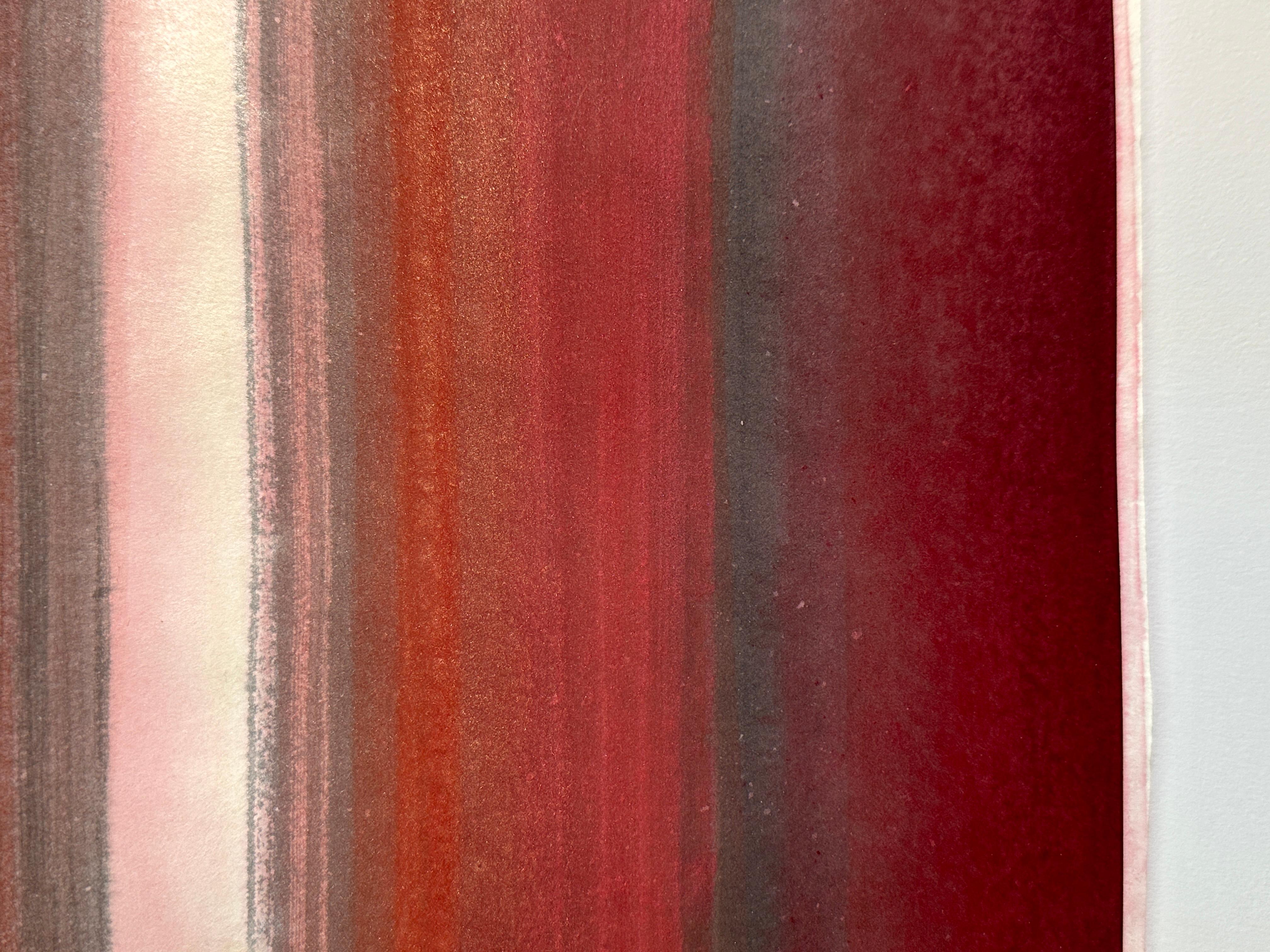 Red Encounter - abstract painting red dominant color using crushed minerals - Brown Abstract Painting by Caroline Besse
