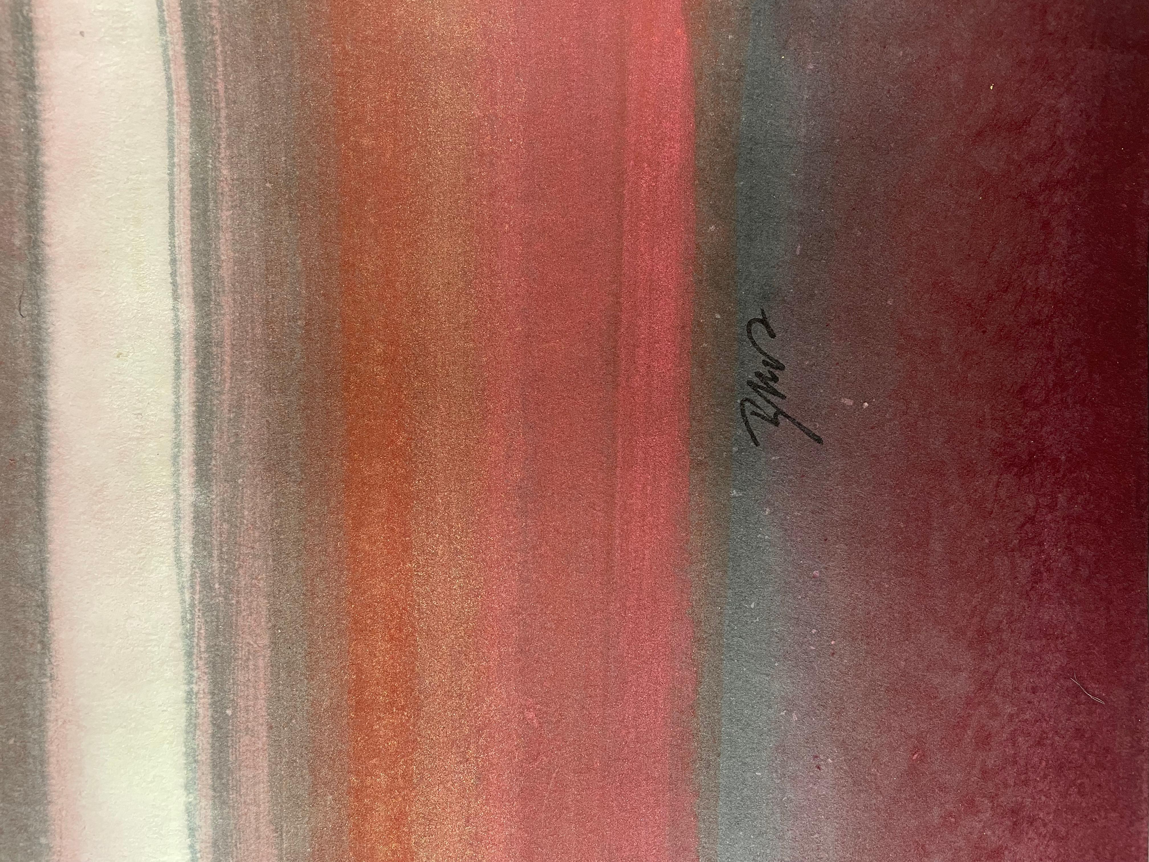 Red Encounter - abstract painting red dominant color using crushed minerals For Sale 1