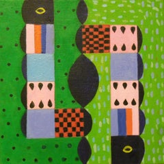 Afternoon Conversation, abstract geometric pattern, green painting