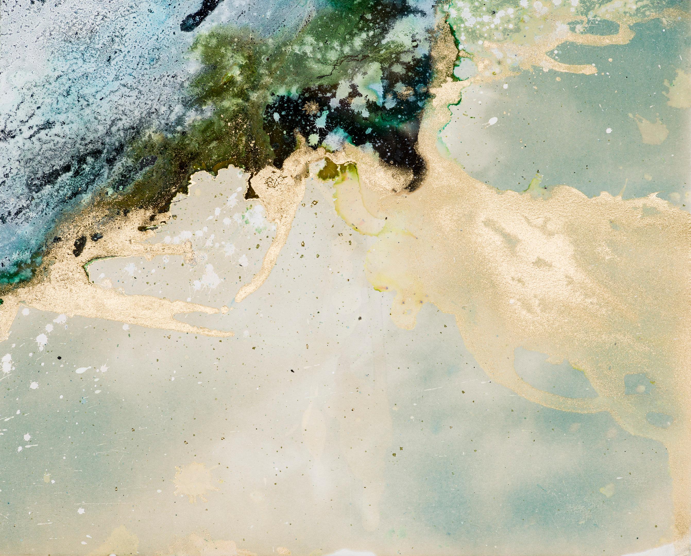 "Beyond the Shoreline III" - Celestial Abstract Cyanotype - Kapoor - Mixed Media Art by Caroline Bullock