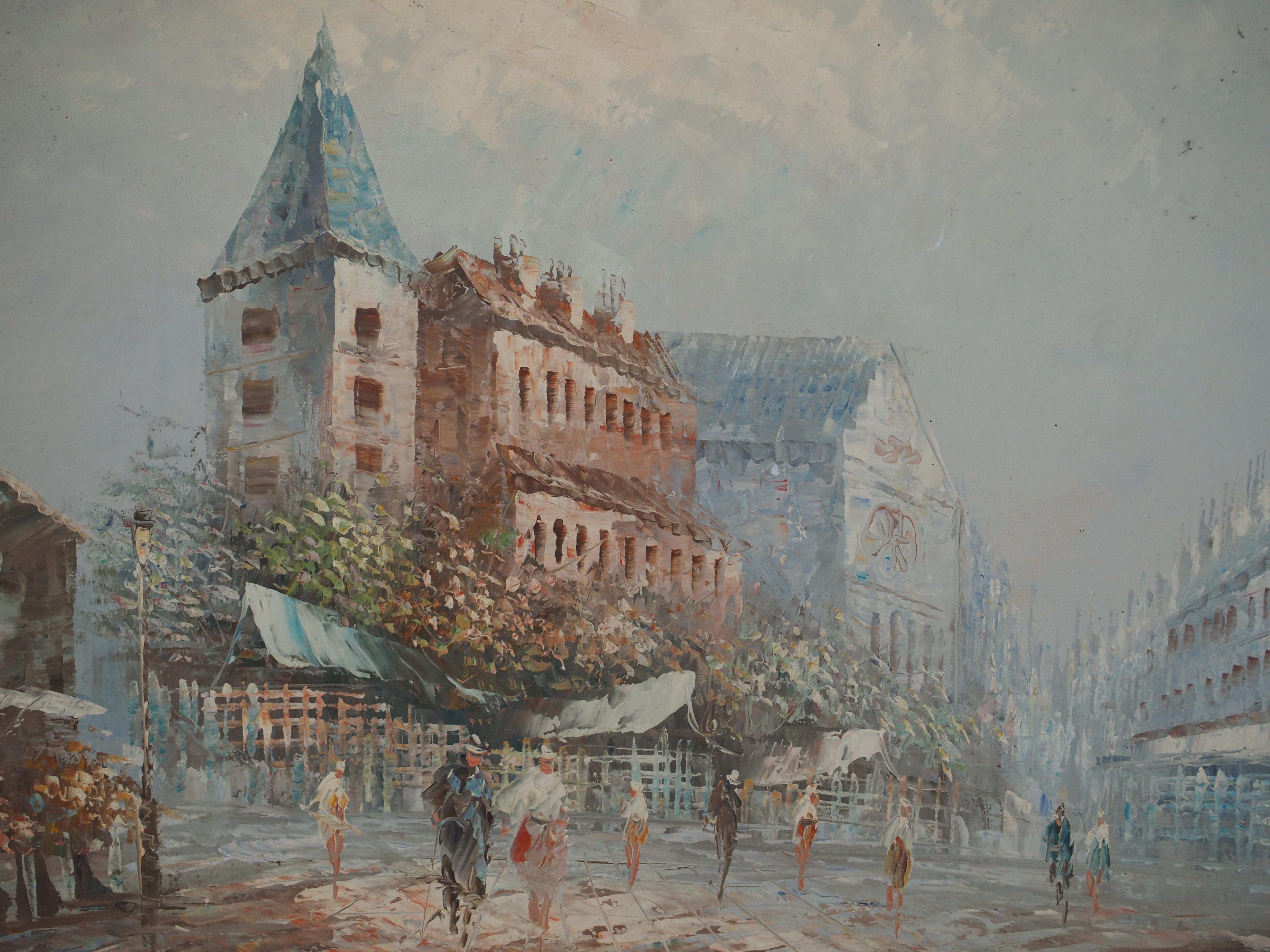 Après-midi dans la ville - Huile sur toile avec cadre - Marron Landscape Painting par Caroline Burnett