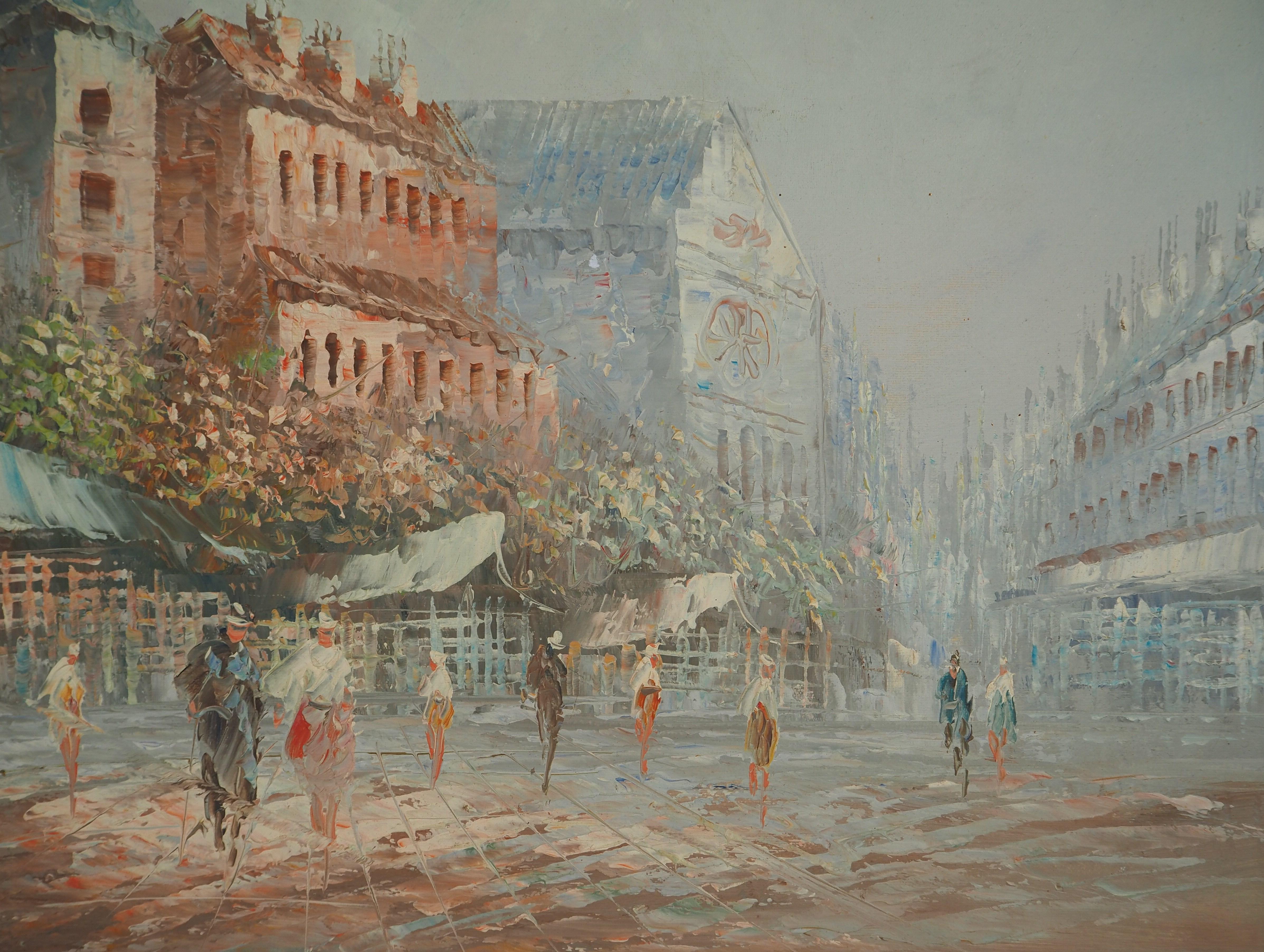 Caroline Burnett (1877-1950)(attribué à)
Après-midi en ville

Huile sur toile
Non signé
Sur toile 50 x 60 cm (c. 20 x 24 in)
Présentée dans un cadre en bois sculpté et doré 66 x 76 cm (c. 2630 in)

Très bon état, petite usure sur le cadre