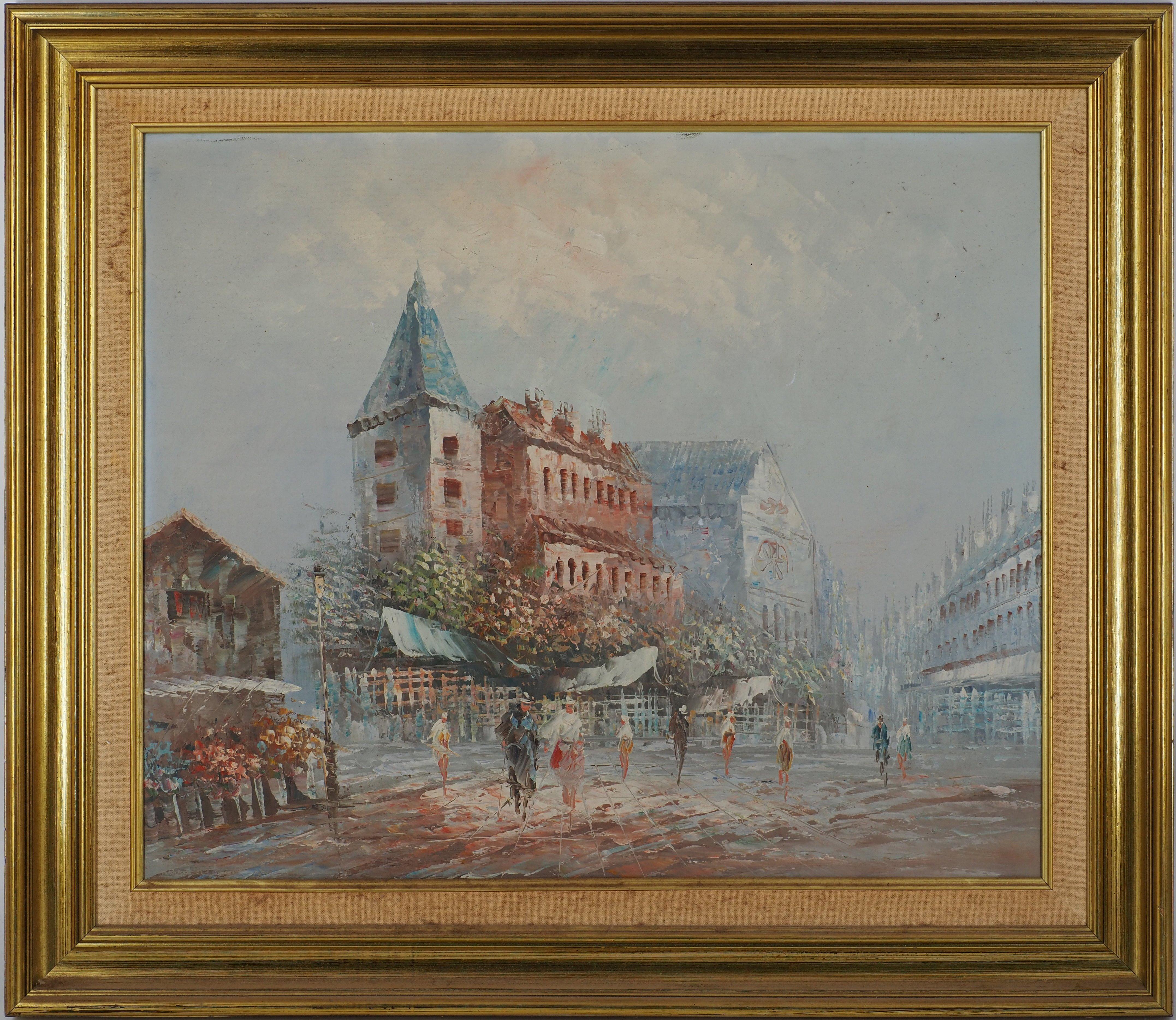 Landscape Painting Caroline Burnett - Après-midi dans la ville - Huile sur toile avec cadre