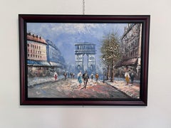 Caroline Burnett Large Paris Street Scene Oil Painting Triumphal Arch, Framed