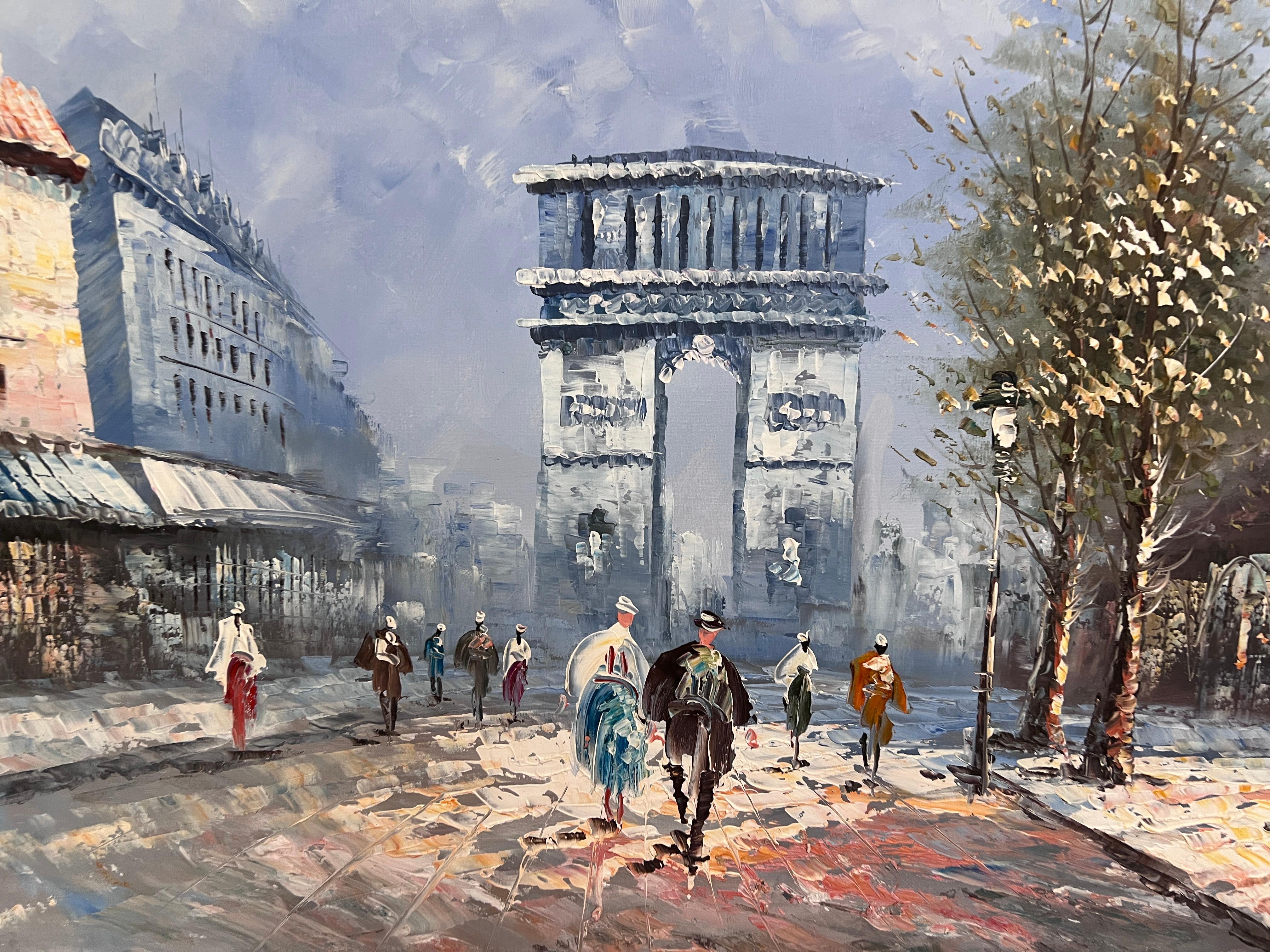 Caroline Burnett Large Paris Street Scene Oil Painting Triumphal Arch, Framed 2