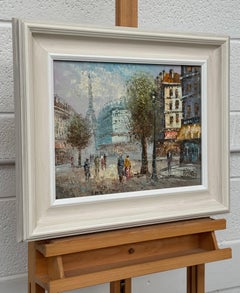 Impressionist Oil Painting of Eiffel Tower Paris with Figures by American Artist