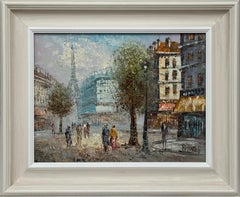 Impressionist Oil Painting of Eiffel Tower Paris with Figures by American Artist