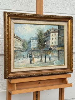 Impressionist Oil Painting of Paris with Figures & Shops by American Artist