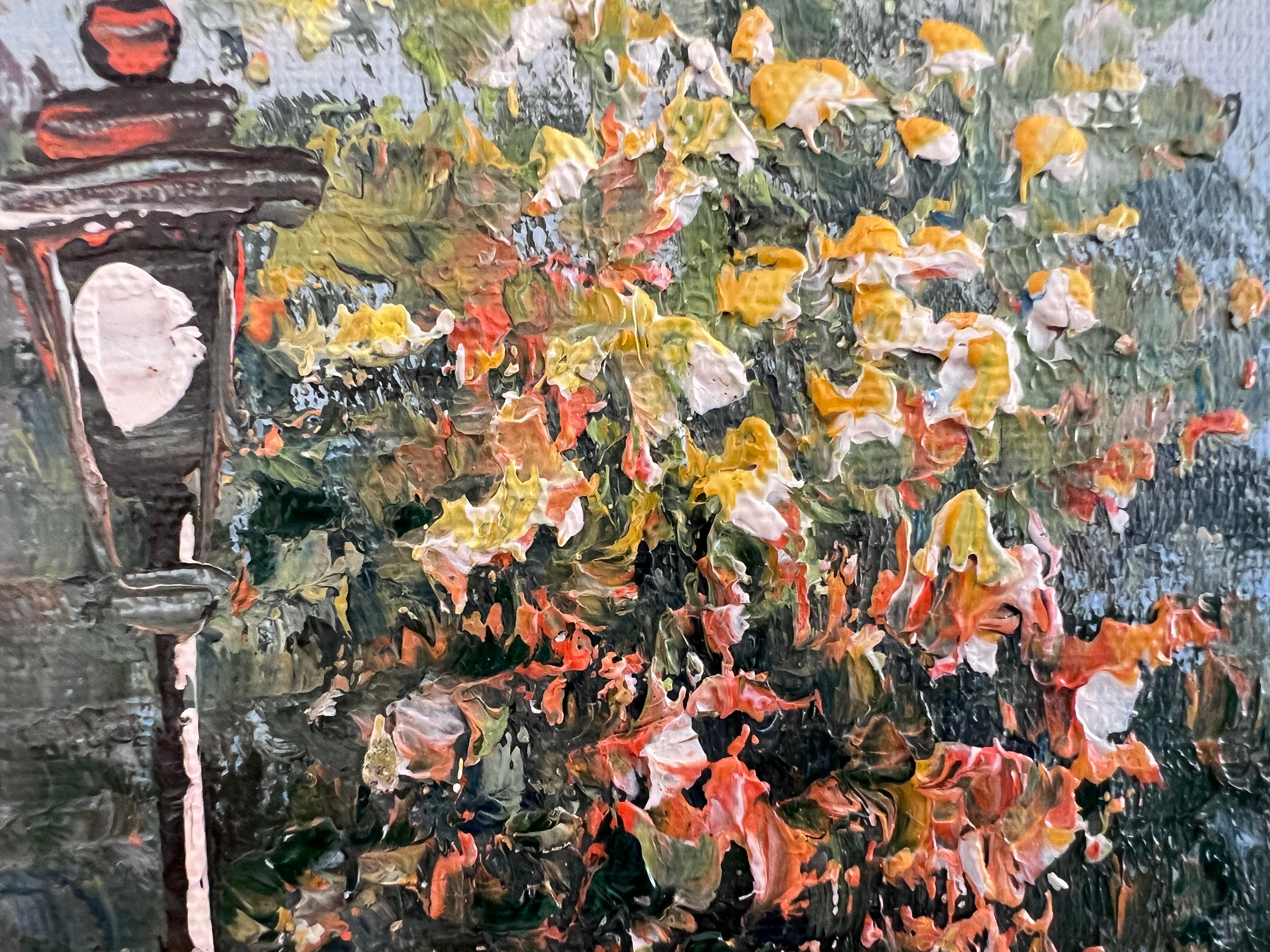 Artistics C.C. Burnett peinture à l'huile sur toile Vue de la rue de Paris Cadre en or en vente 4