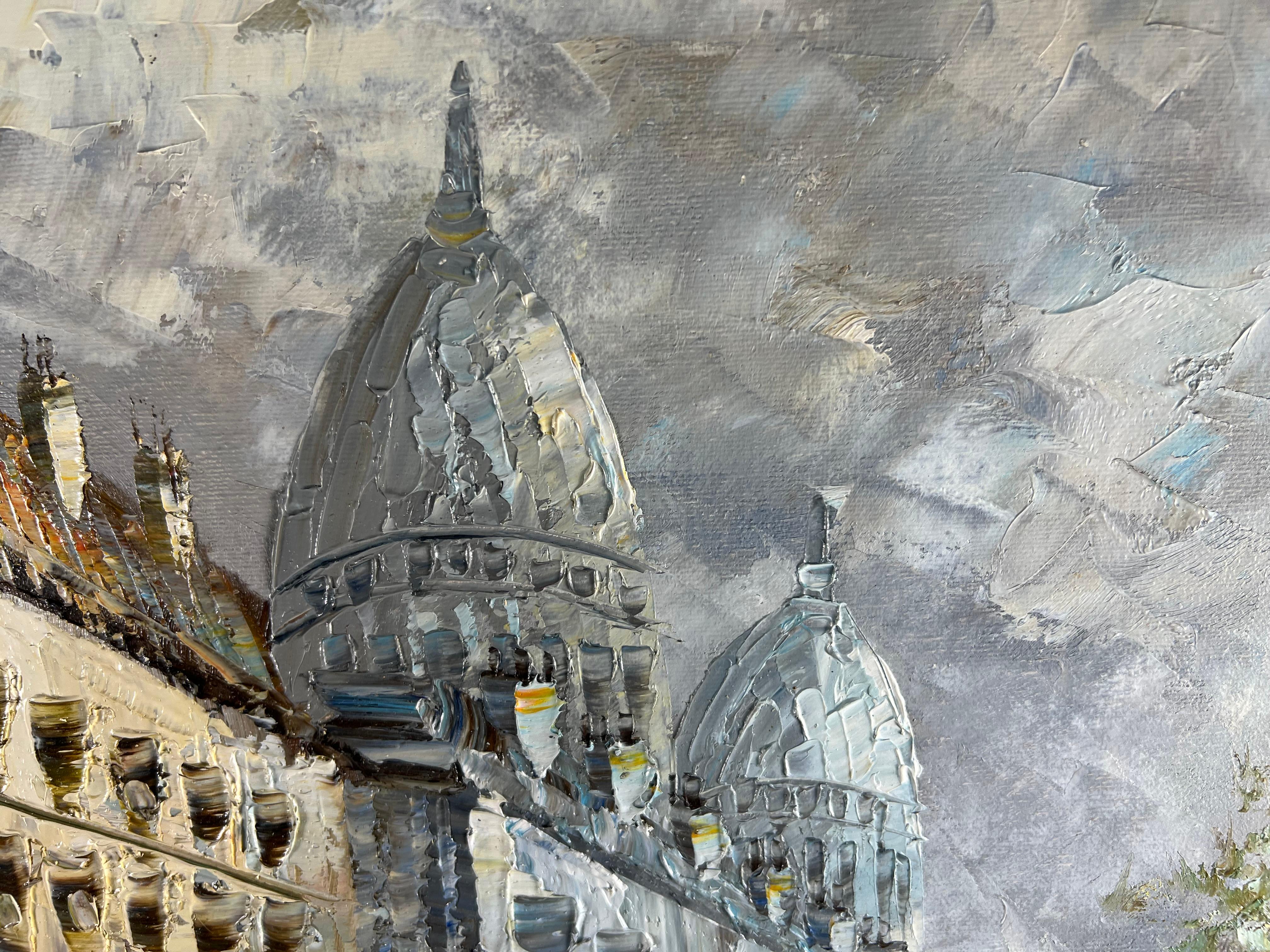 Francese Caroline Burnett Quadro: Scena di strada parigina con il Sacro Cuore di Montmartre in vendita