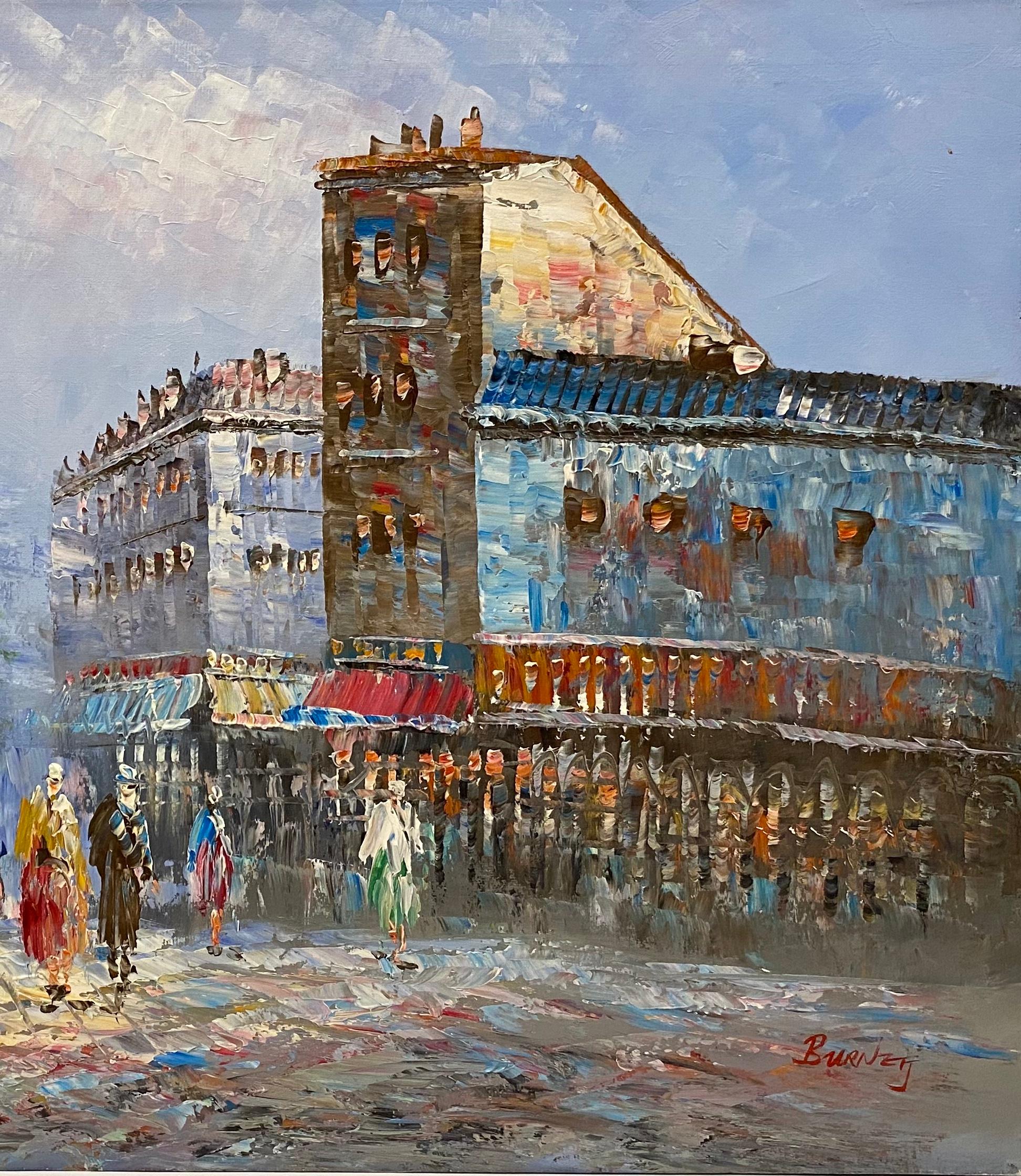 Une belle peinture originale à l'huile sur toile d'une scène de rue à Paris, France. Cette peinture dépeint parfaitement la vie dans la 